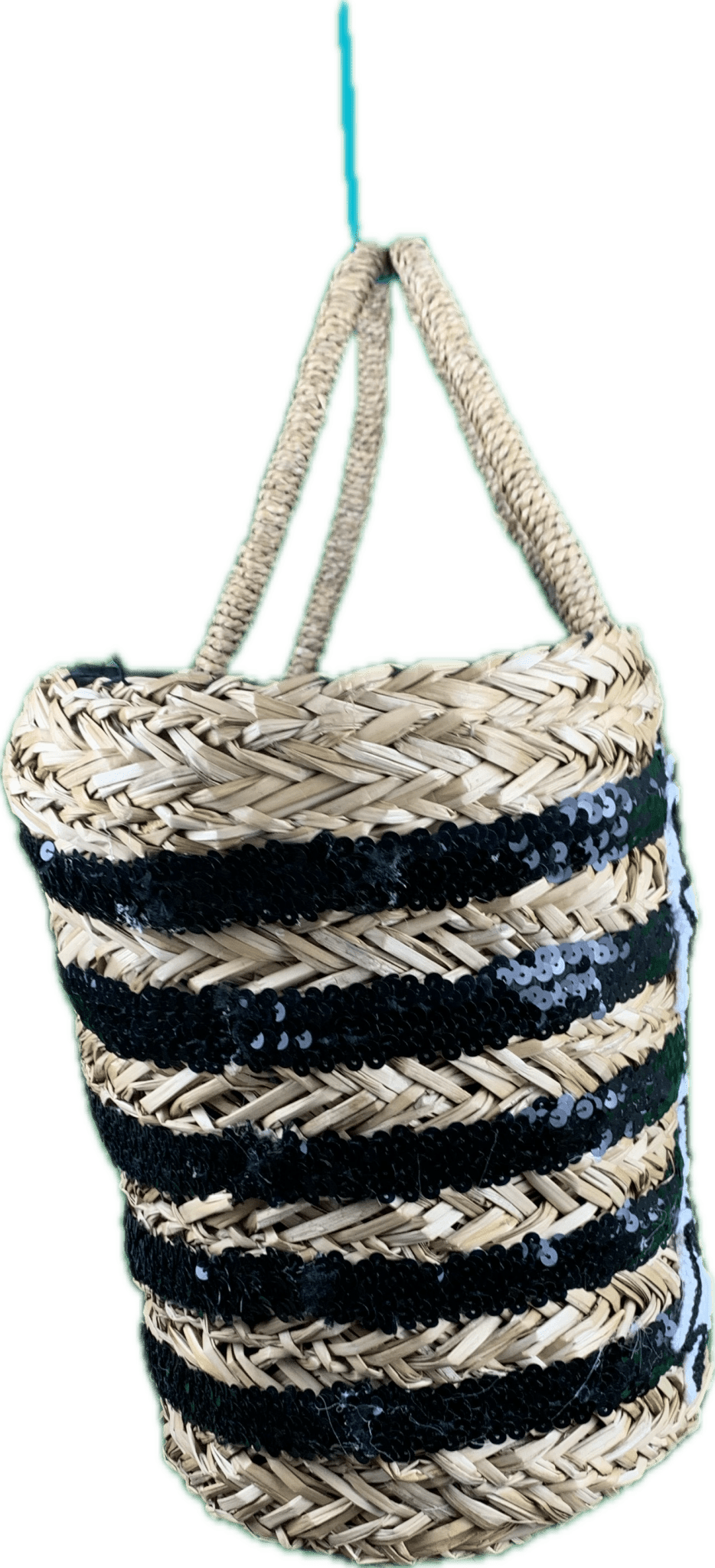 Borsa Mare di Paglia Paillettes Star Nere Bikini D'amare