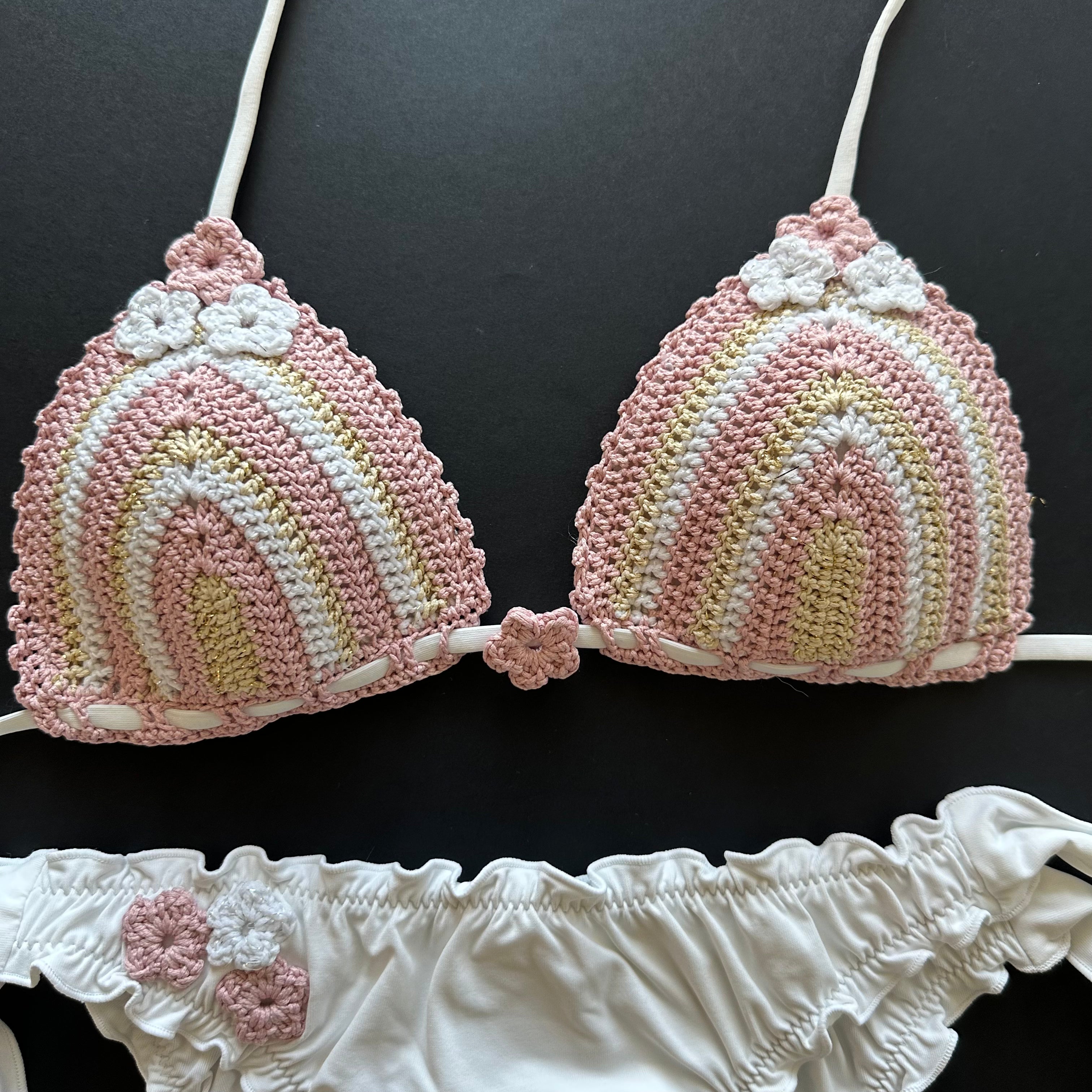 Bikini Triangolo Uncinetto Fiori Romantic