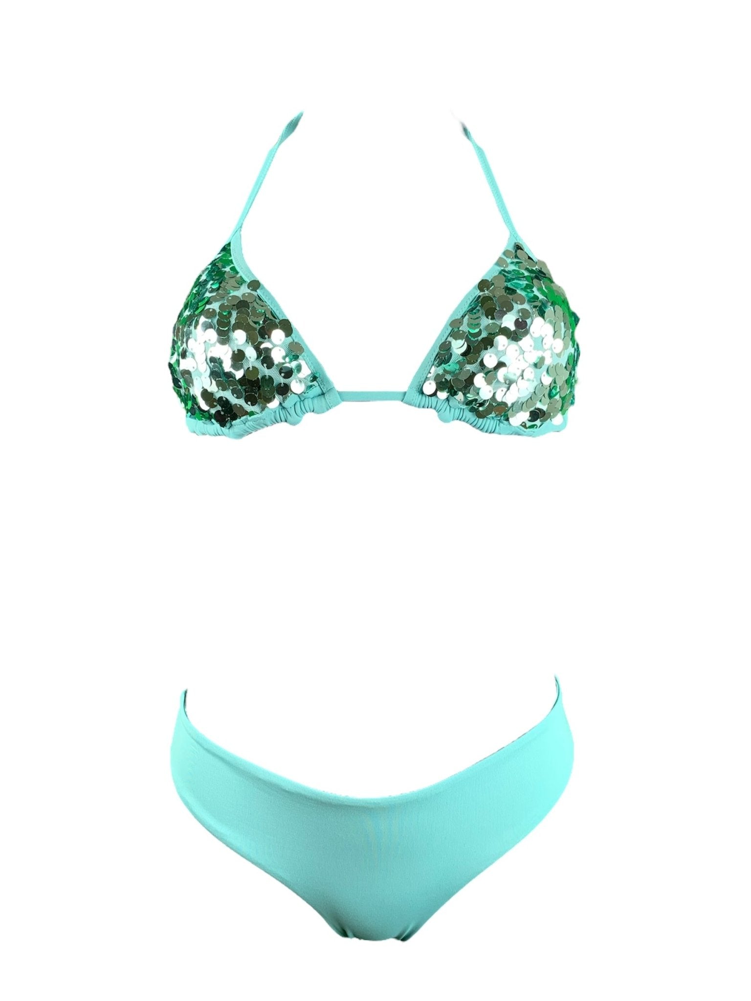Coals Beach Bikini Triangolo Paillettes Verde Acqua - Bikini D'amare Riccione
