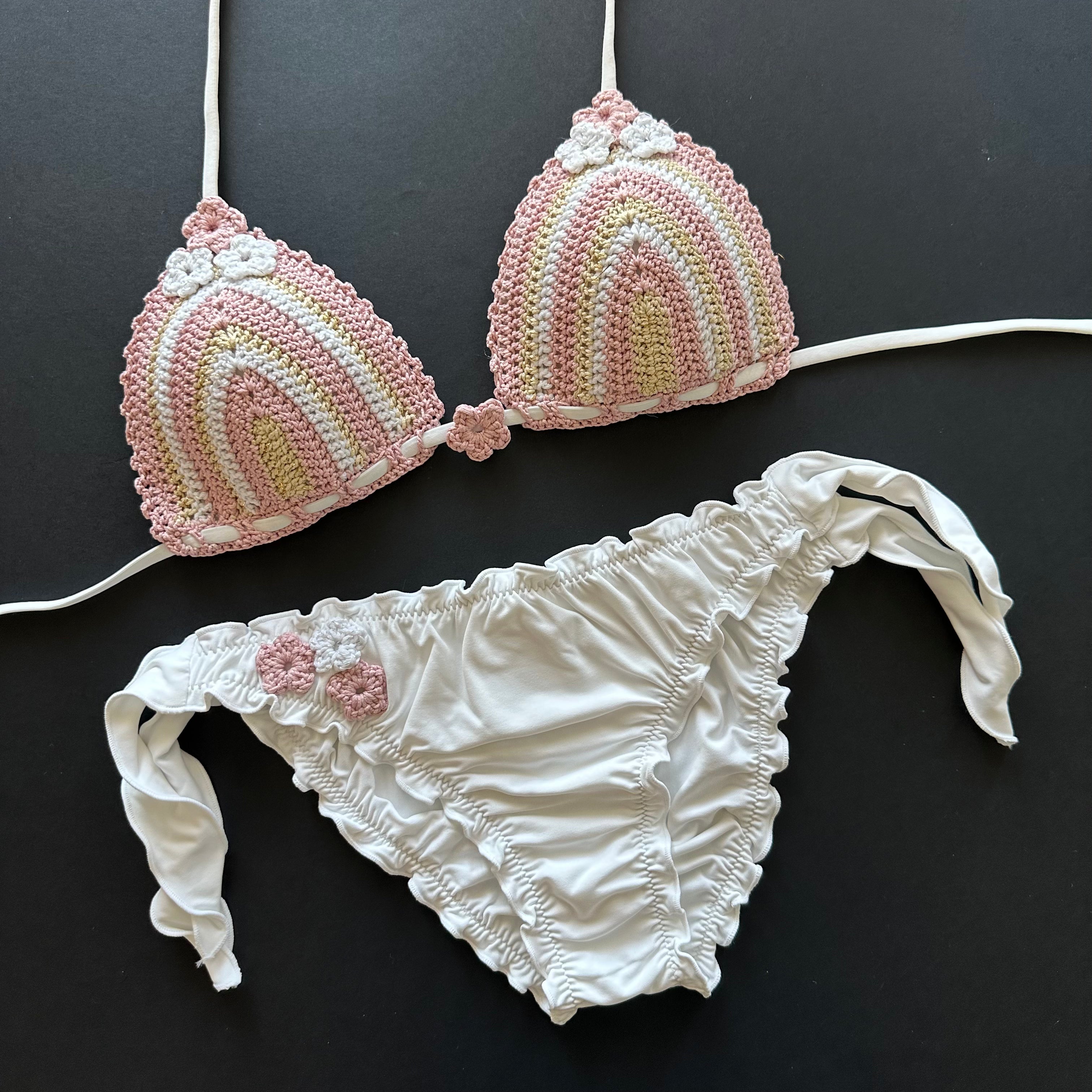 Bikini Triangolo Uncinetto Fiori Romantic