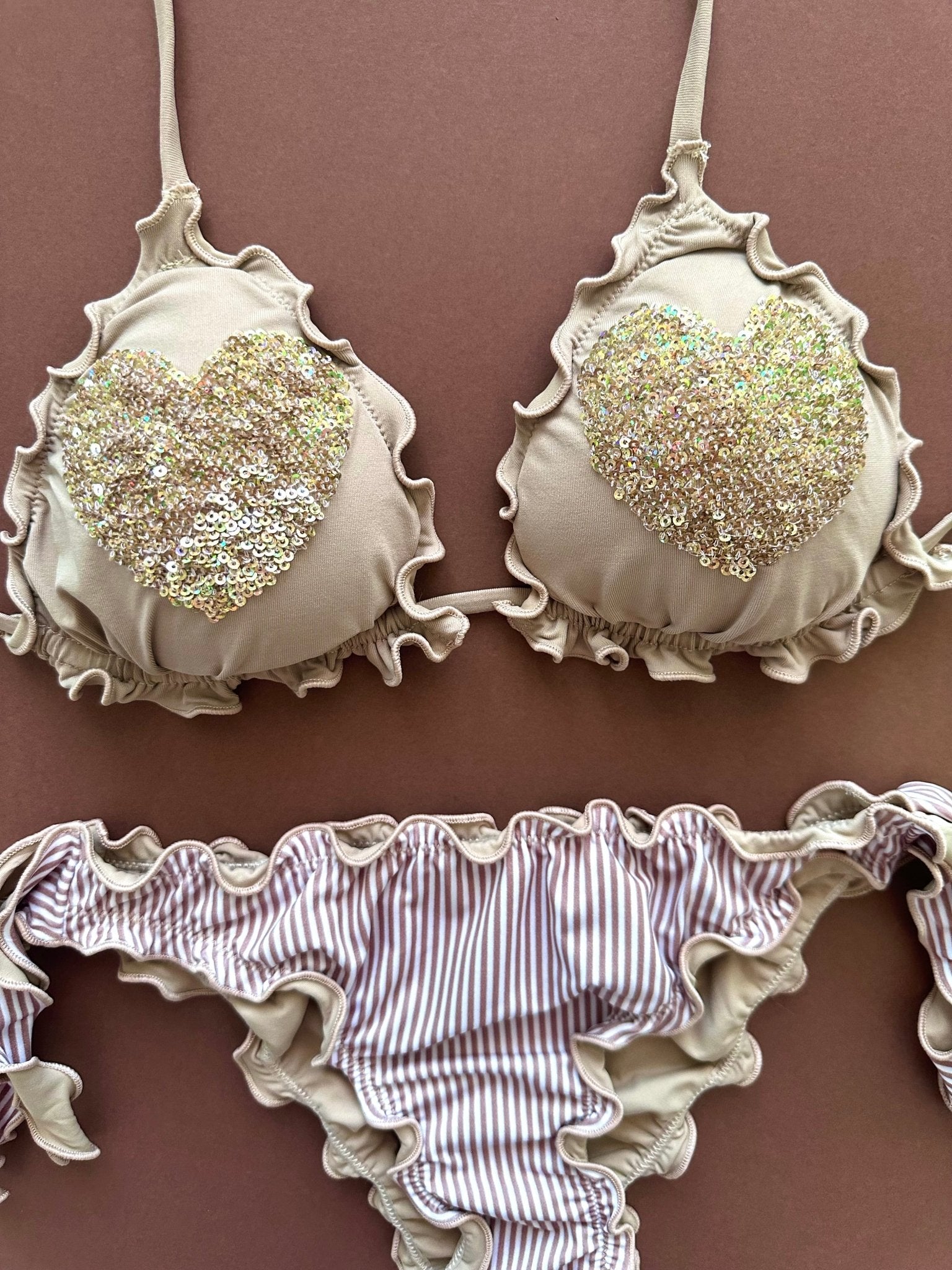 Sunny Beach Bikini Triangolo Paillettes Cuori - Scegli il Colore - Bikini D'amare Riccione