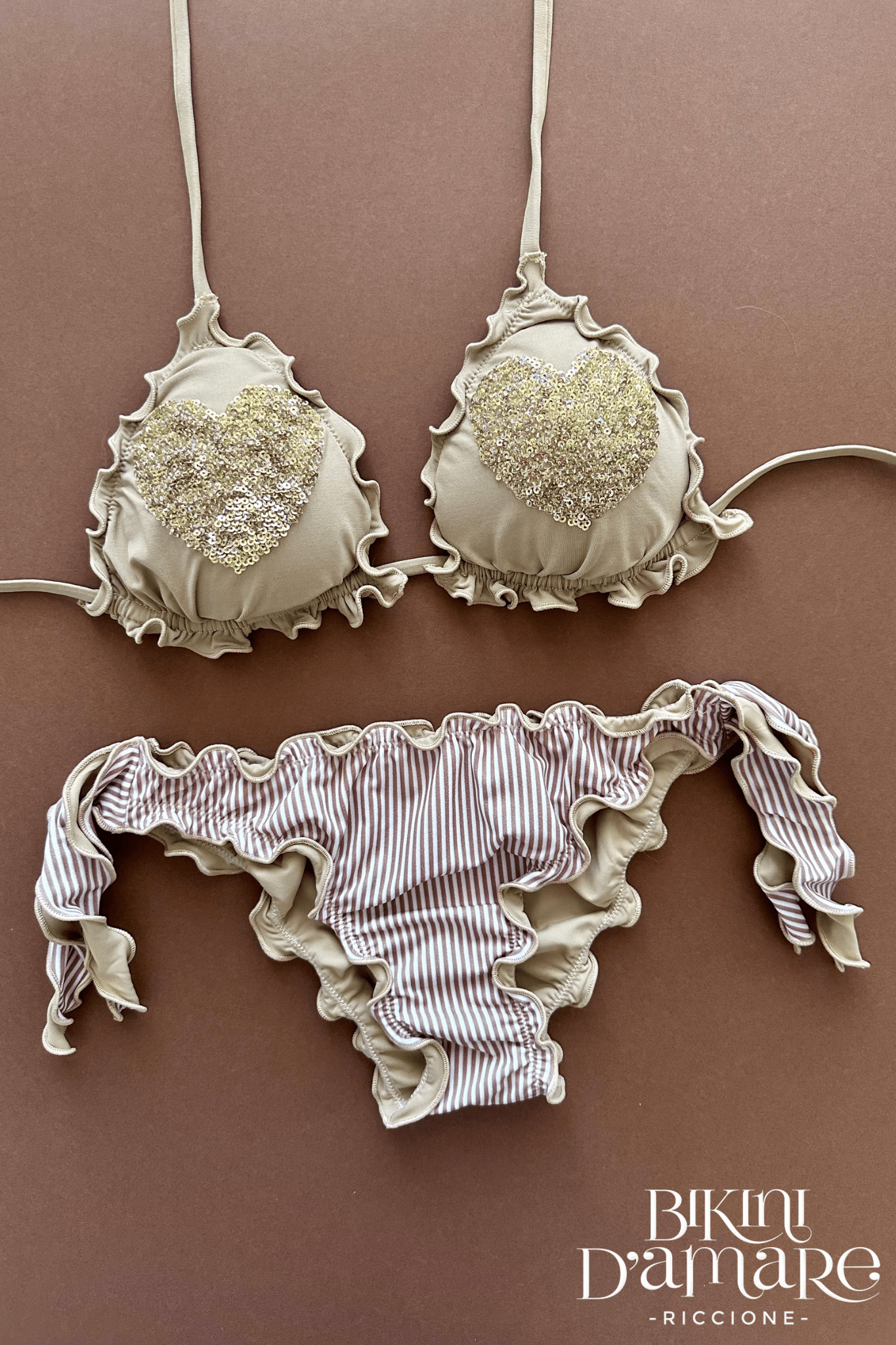 Sunny Beach Bikini Triangolo Paillettes Cuori - Scegli il Colore - Bikini D'amare Riccione