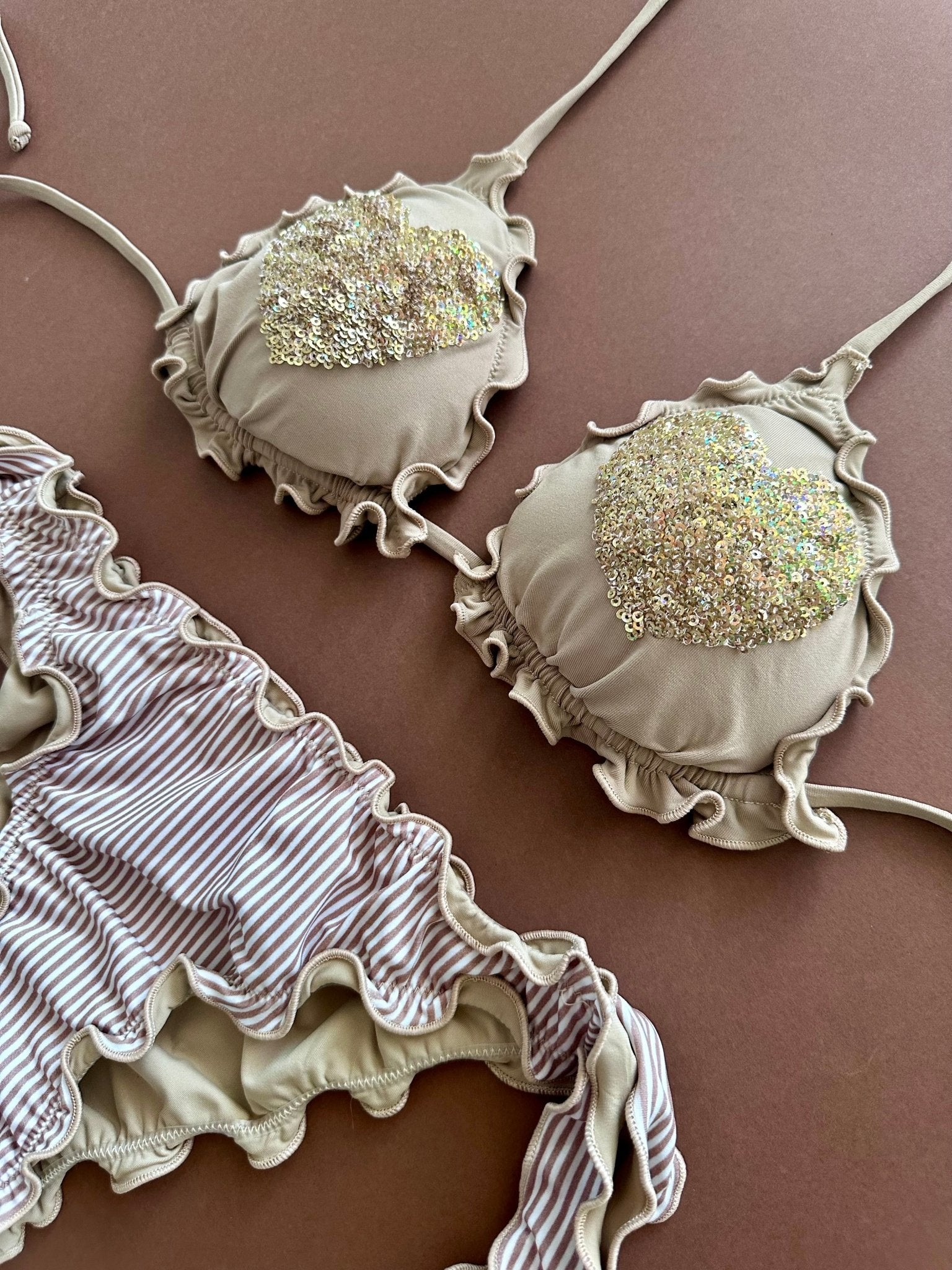 Sunny Beach Bikini Triangolo Paillettes Cuori - Scegli il Colore - Bikini D'amare Riccione