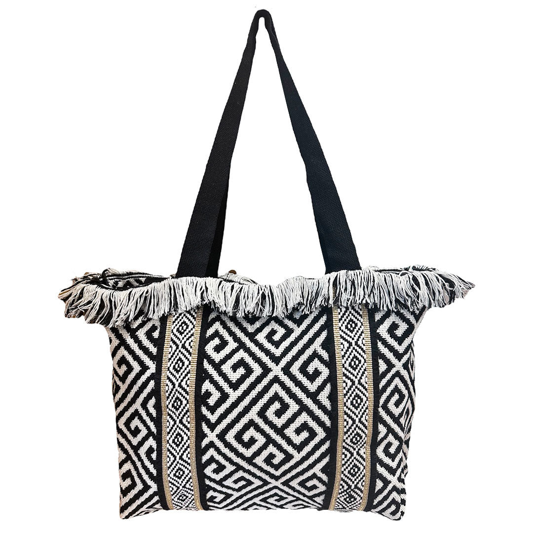 Borsa in Tessuto Fantasia Greca con Frange - Scegli il Colore - Bikini D'amare Riccione