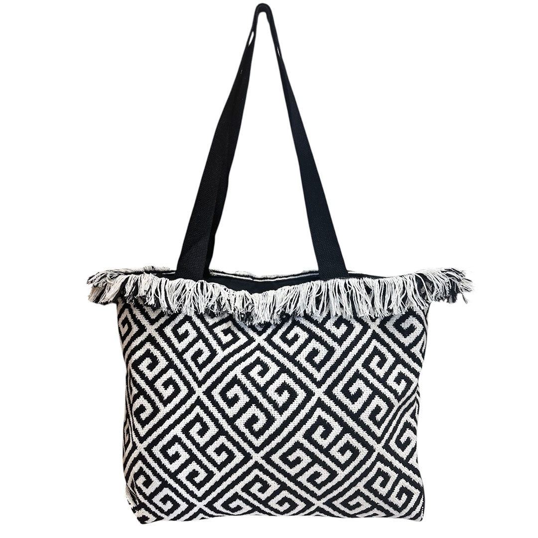 Borsa in Tessuto Fantasia Greca con Frange - Scegli il Colore - Bikini D'amare Riccione