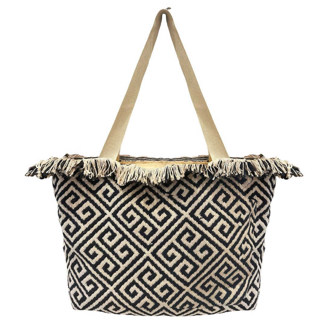 Borsa in Tessuto Fantasia Greca con Frange - Scegli il Colore - Bikini D'amare Riccione