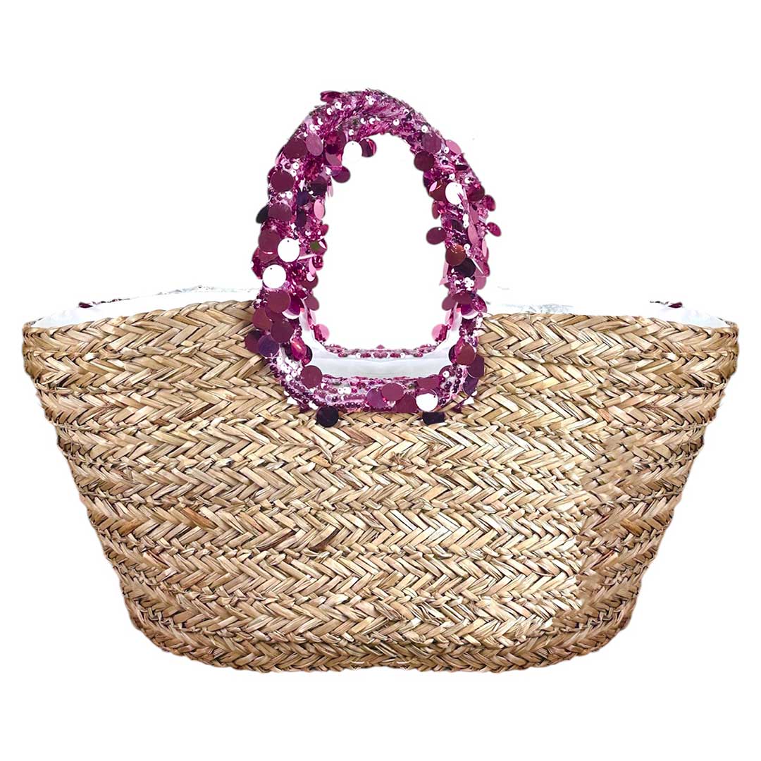 Kassandra e co. Borsa Mare Paglia Paillettes Rosa - Bikini D'amare Riccione