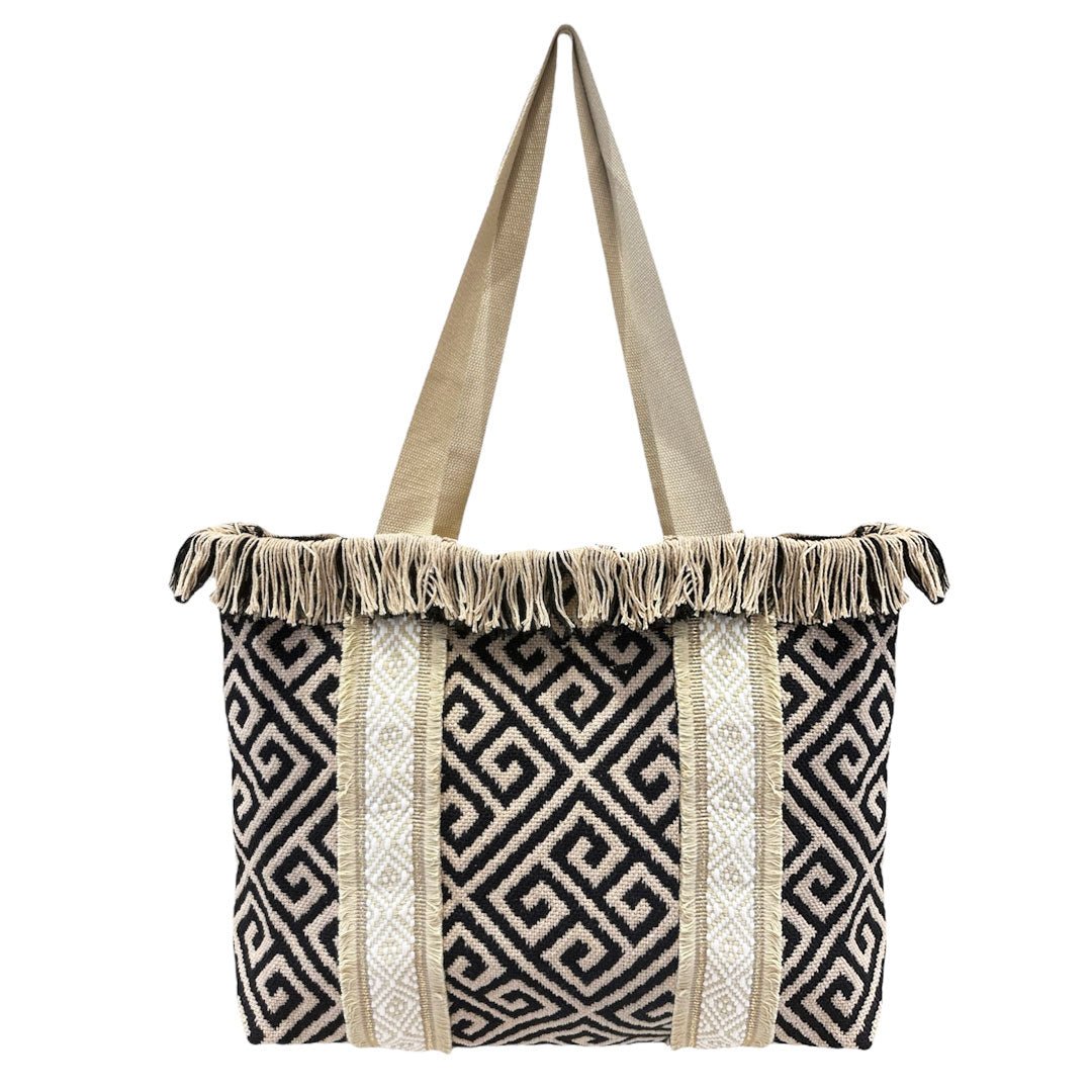 Borsa in Tessuto Fantasia Greca con Frange - Scegli il Colore - Bikini D'amare Riccione