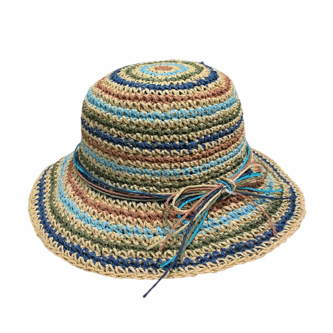 Cappello Raffia Righe Blu