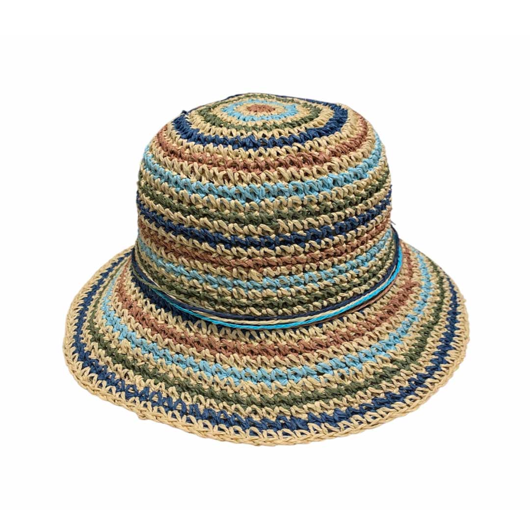 Cappello Raffia Righe Blu