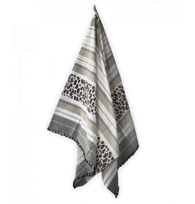Telo Mare Fouta Safari Rigato Maculato con Pon Pon
