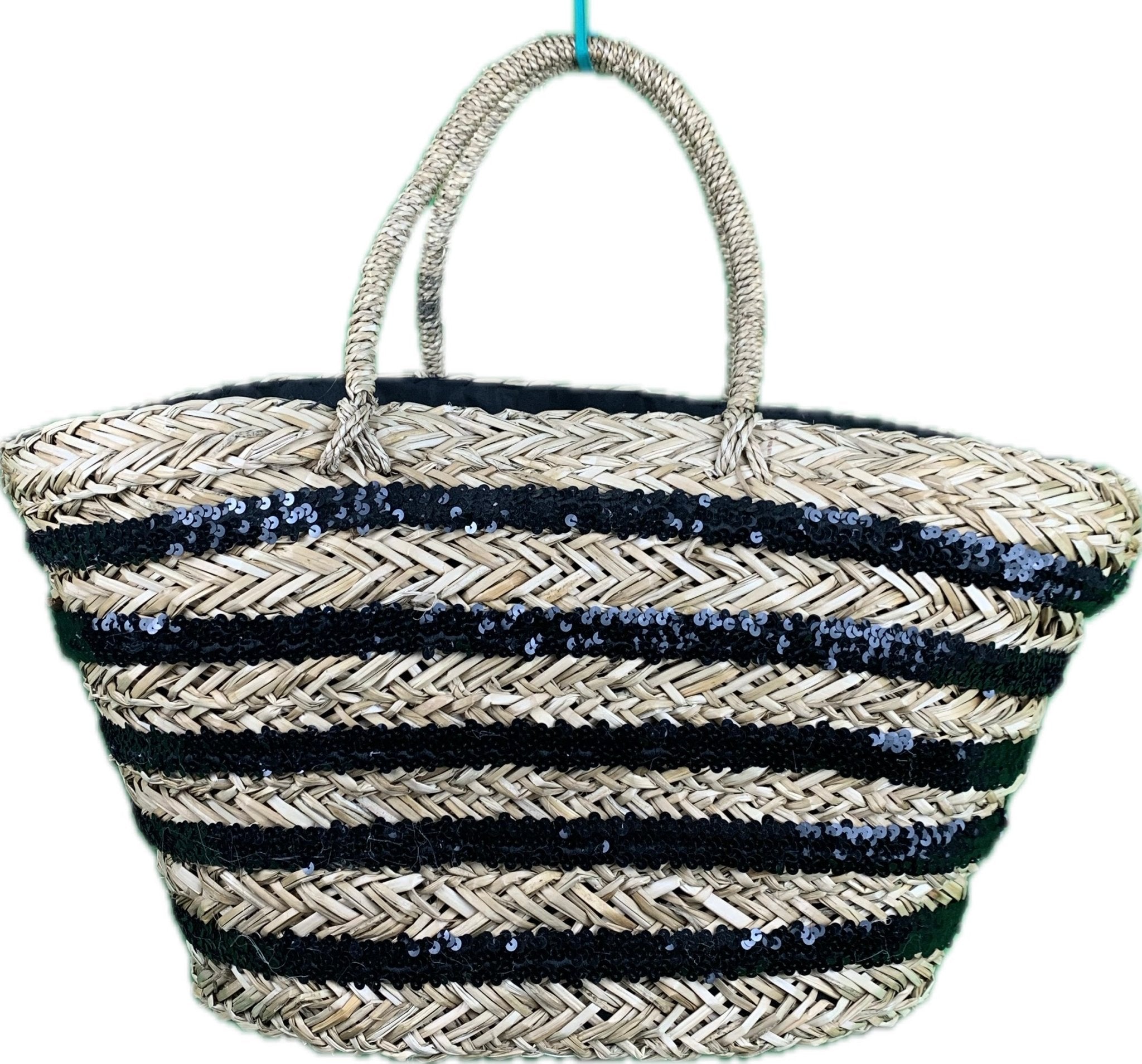 Borsa Mare di Paglia Paillettes Star Nere Bikini D'amare
