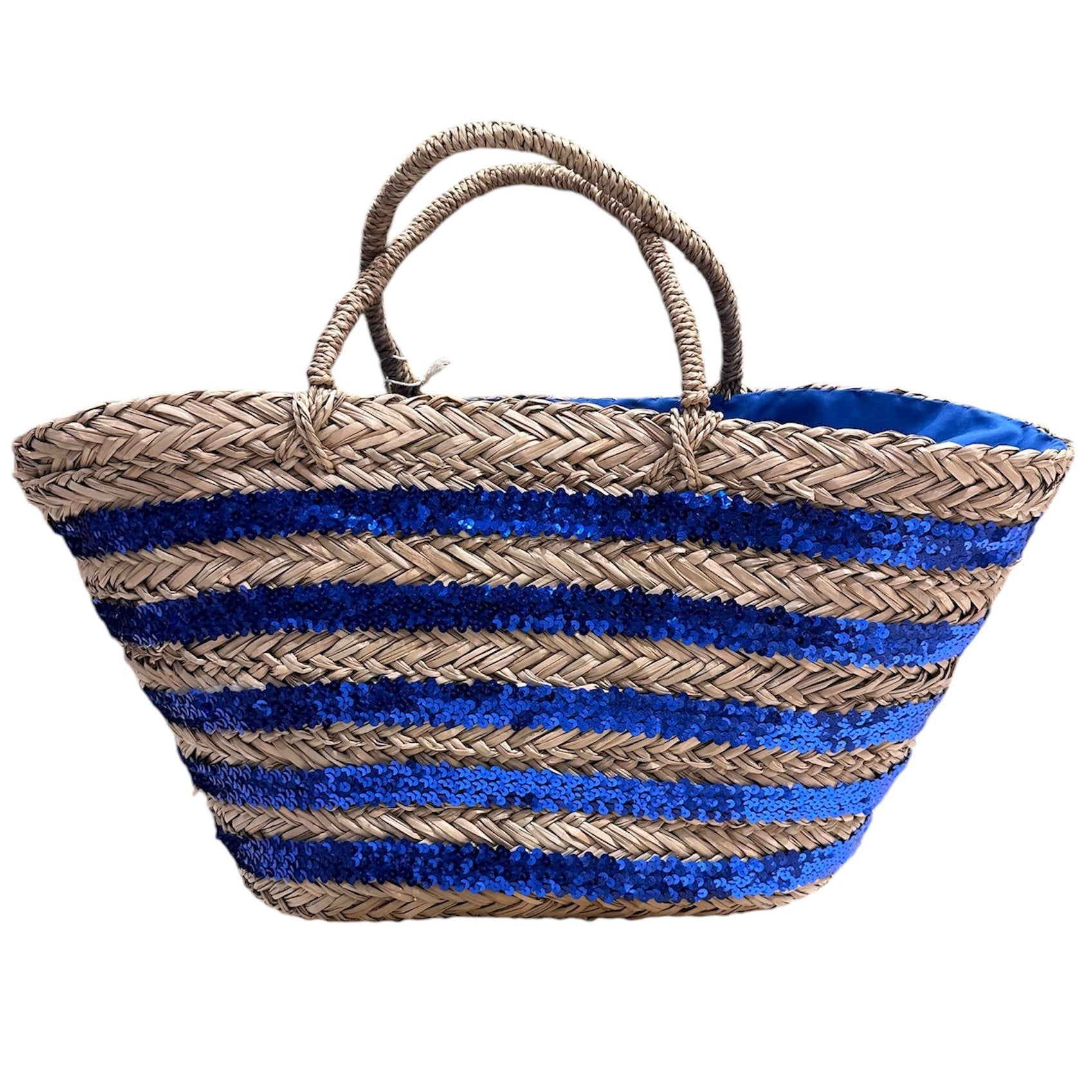 Borsa Mare di Paglia Paillettes Blu Bikini D'amare