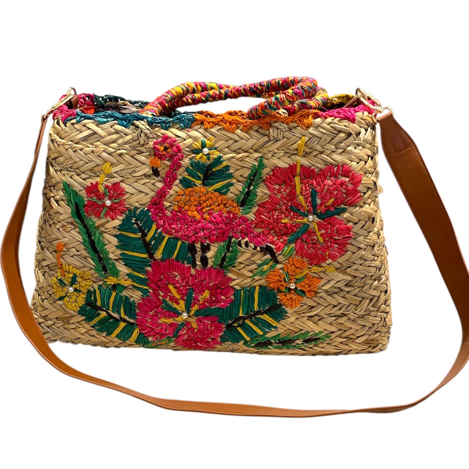 Borsa Mare Paglia Fenicottero - Bikini D'amare Riccione
