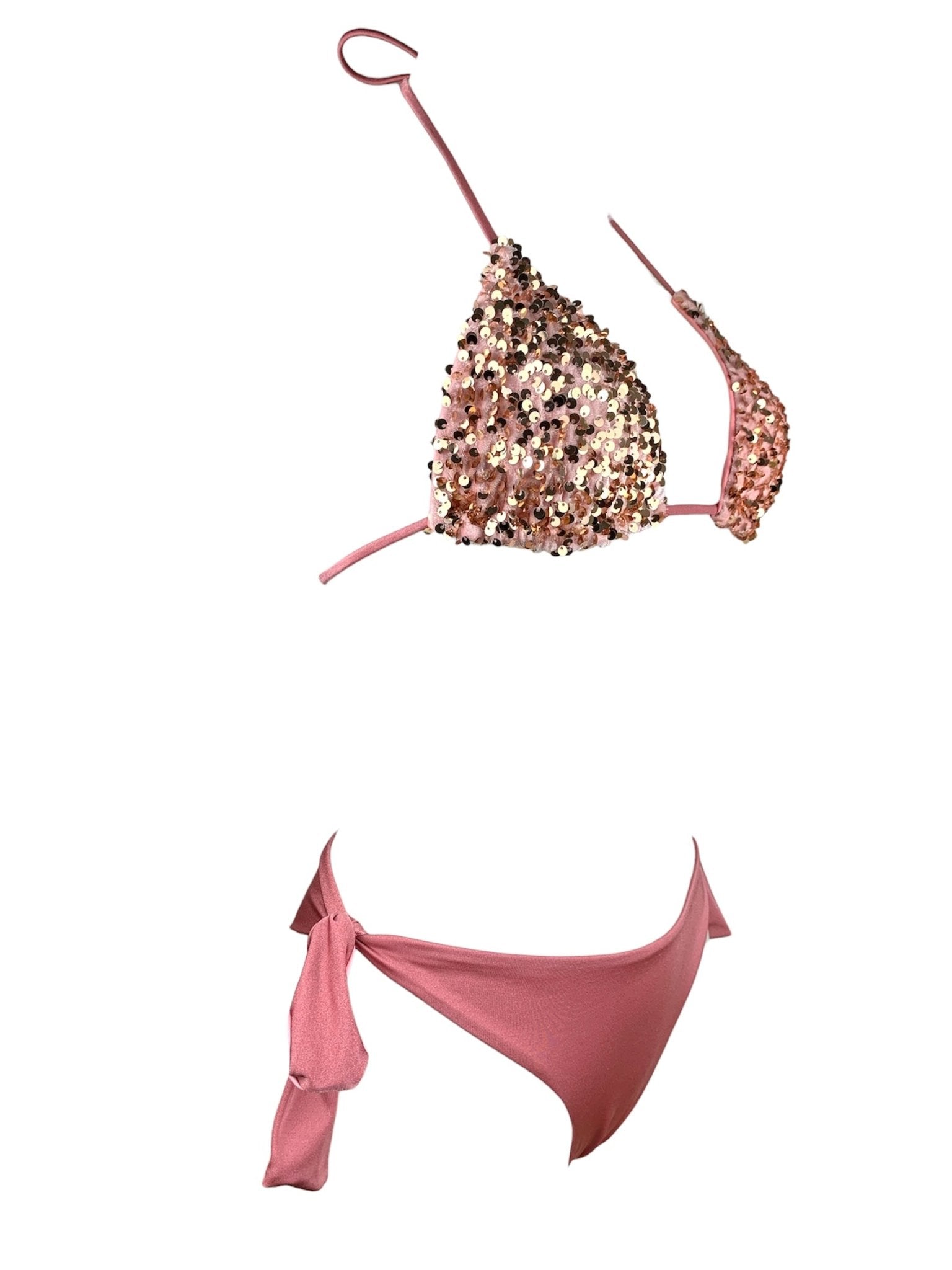Coals Beach Bikini Triangolo Paillettes Rosa Su Velluto Brasil - Bikini D'amare Riccione