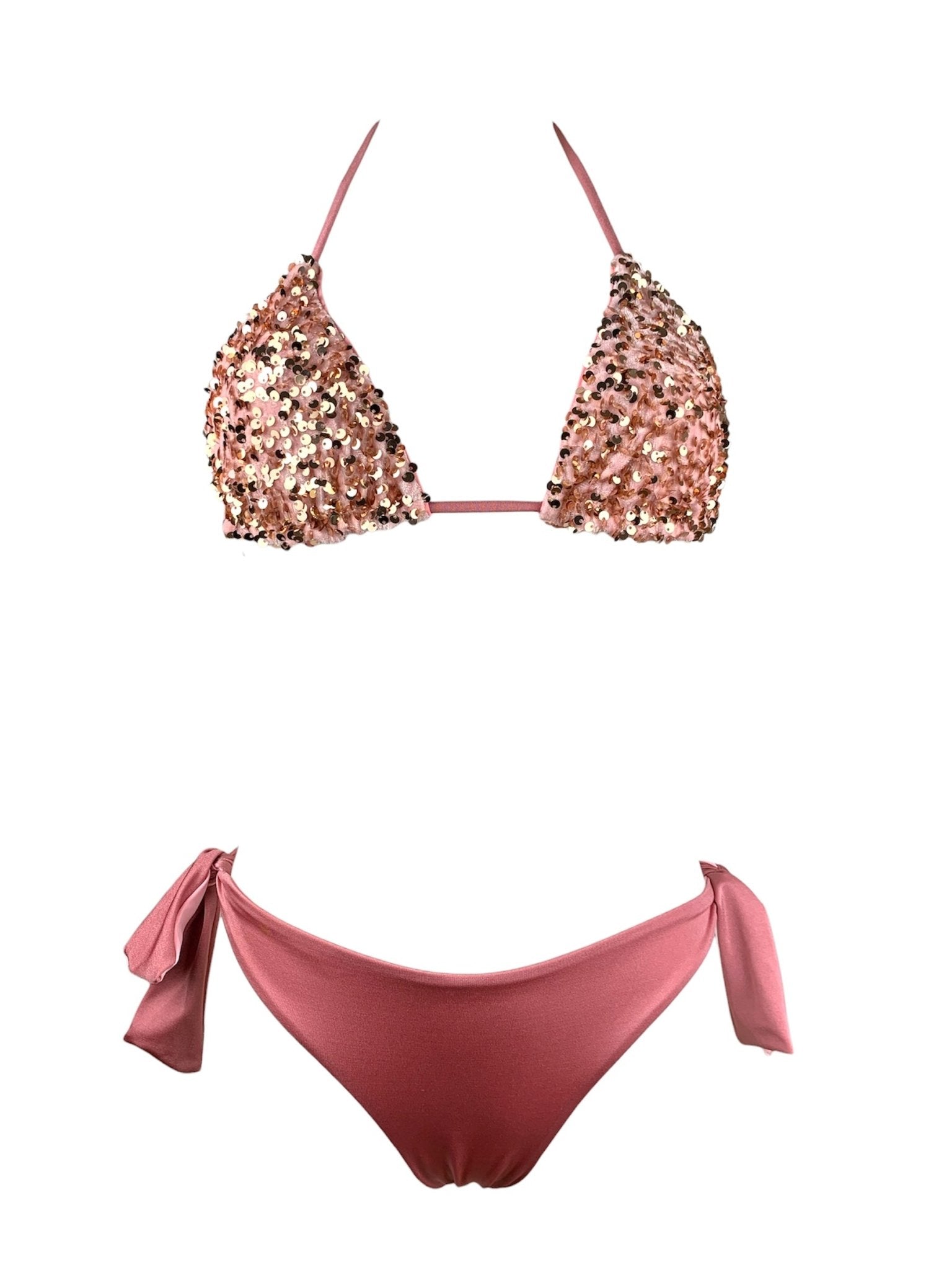 Coals Beach Bikini Triangolo Paillettes Rosa Su Velluto Brasil - Bikini D'amare Riccione