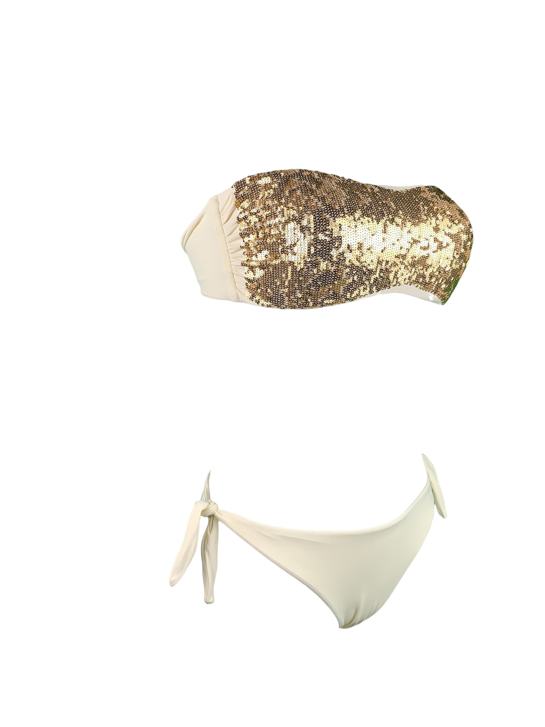 Bikini Fascia Paillettes Oro slip Avorio