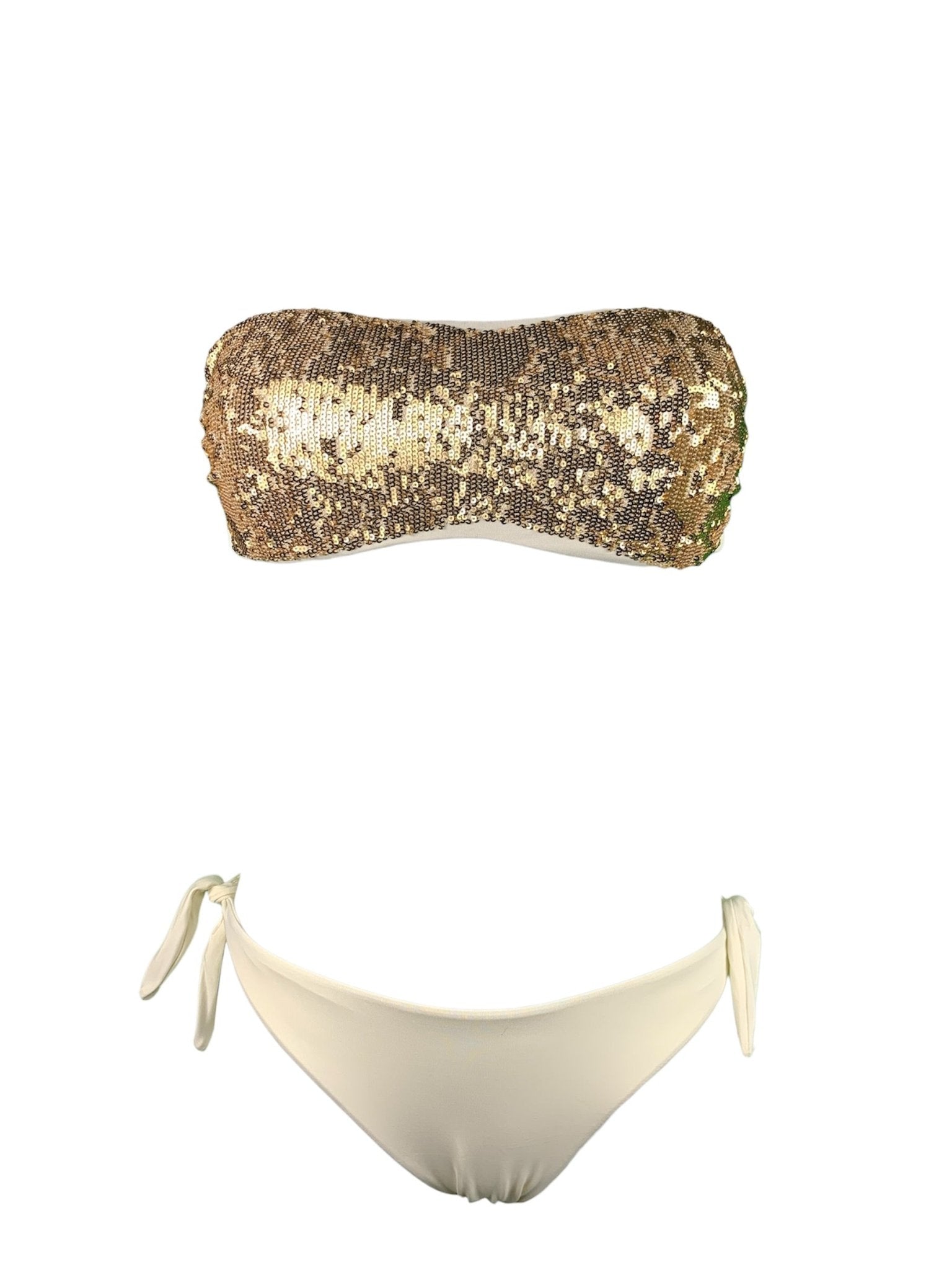 Bikini Fascia Paillettes Oro slip Avorio - Bikini D'amare Riccione