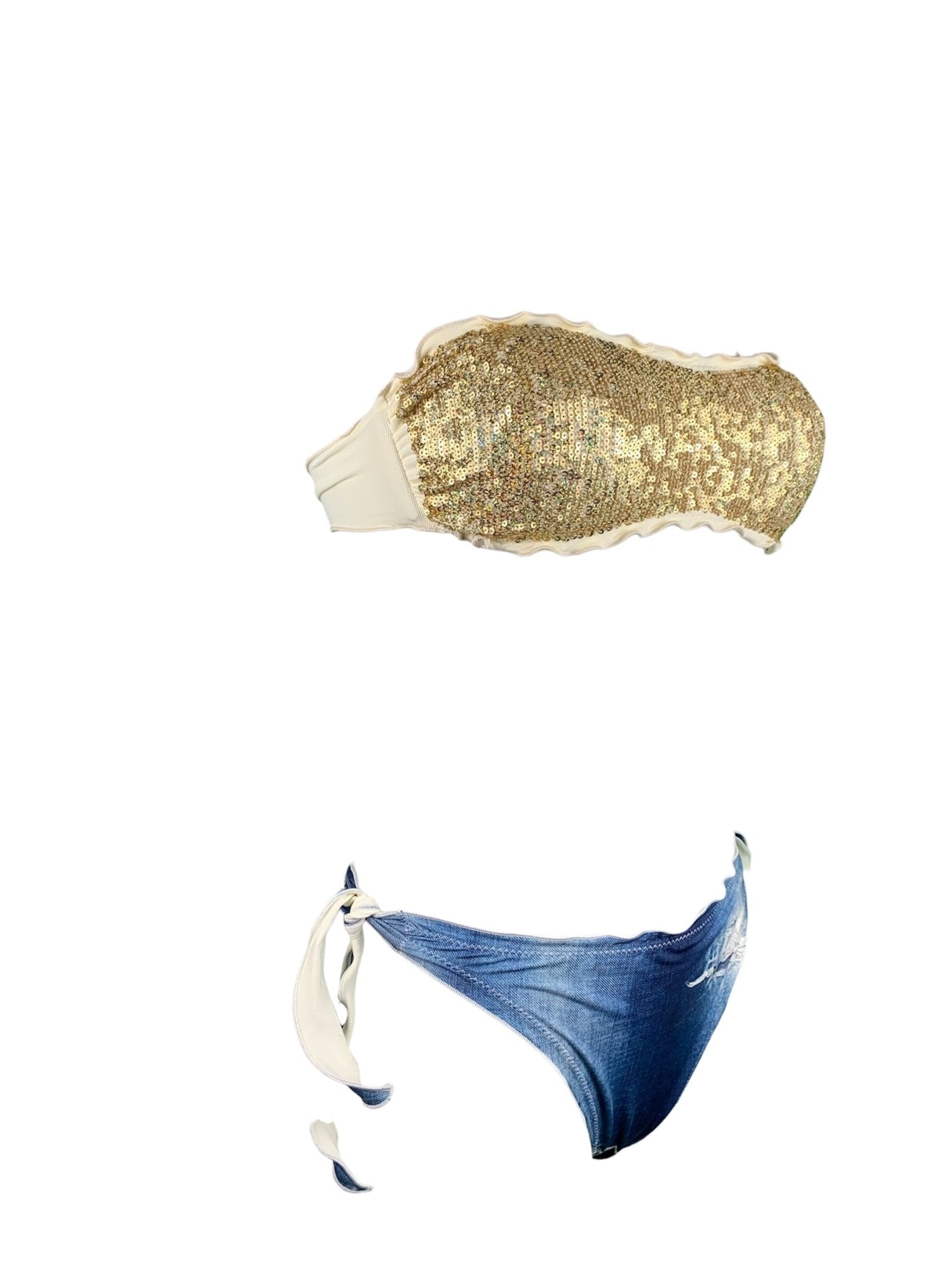 Bikini Fascia Paillettes Prillo Oro slip Jeans - Bikini D'amare Riccione