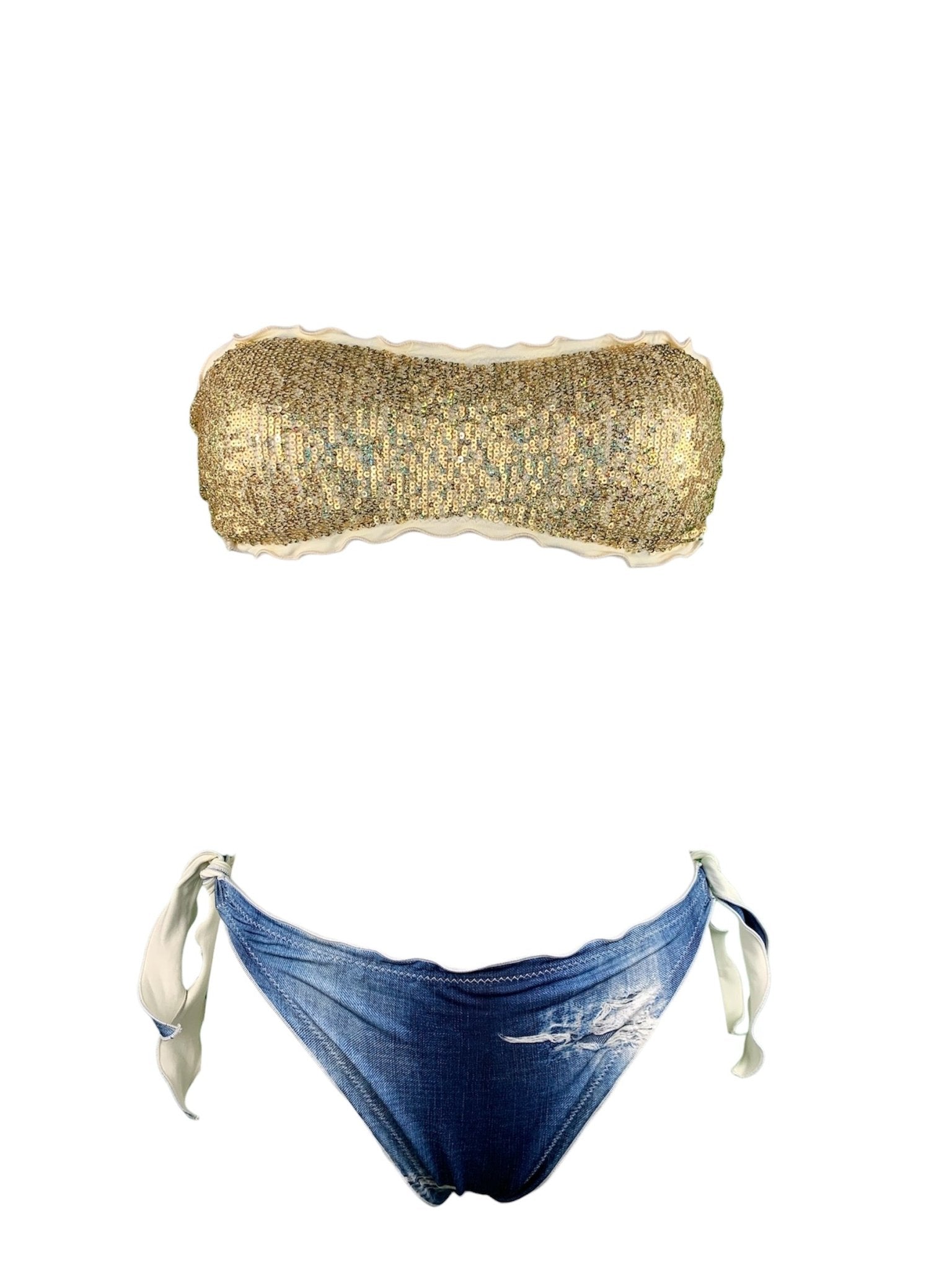 Bikini Fascia Paillettes Prillo Oro slip Jeans - Bikini D'amare Riccione