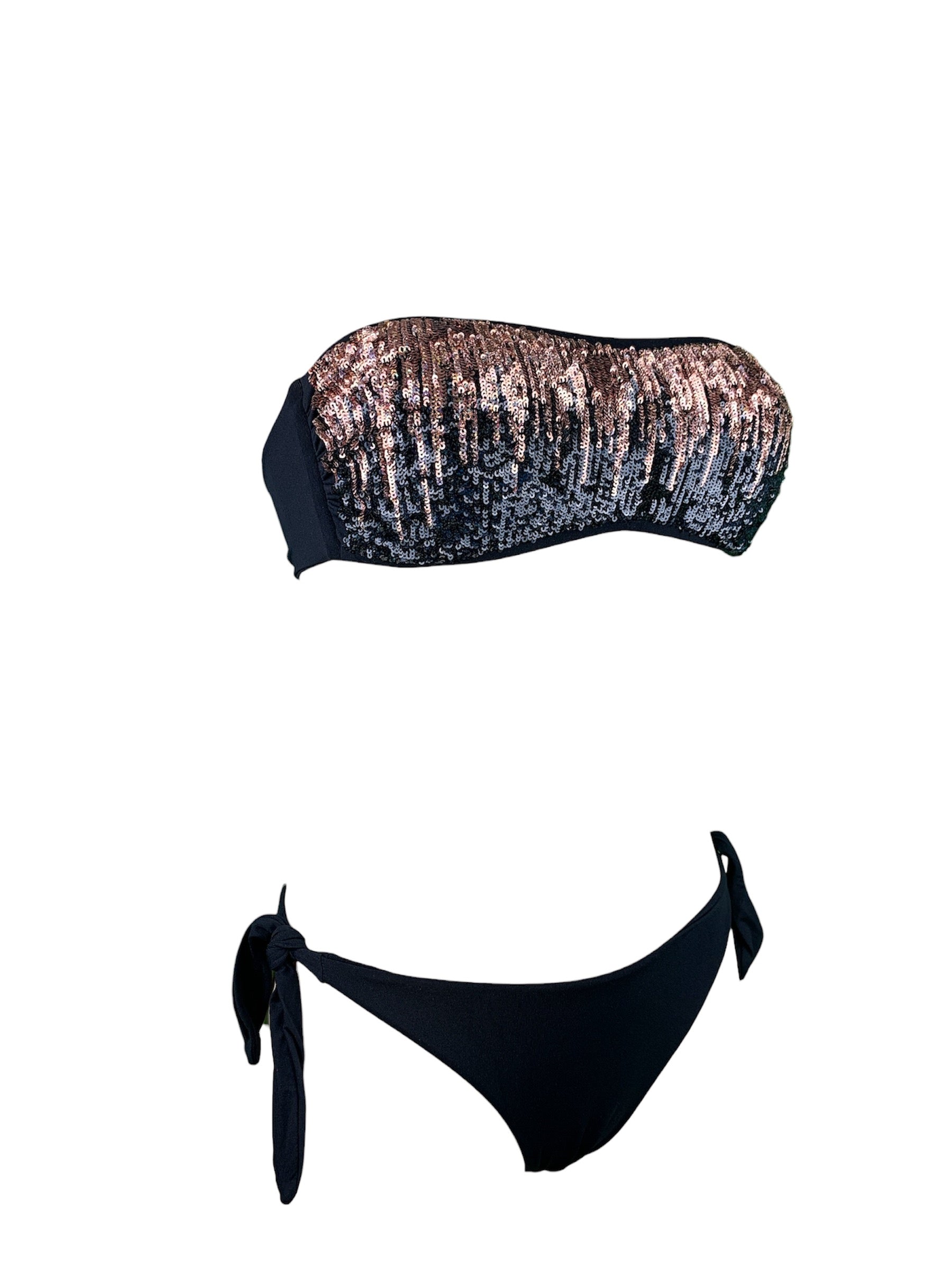 Bikini Fascia Paillettes Fiammate Bronzo-Nero