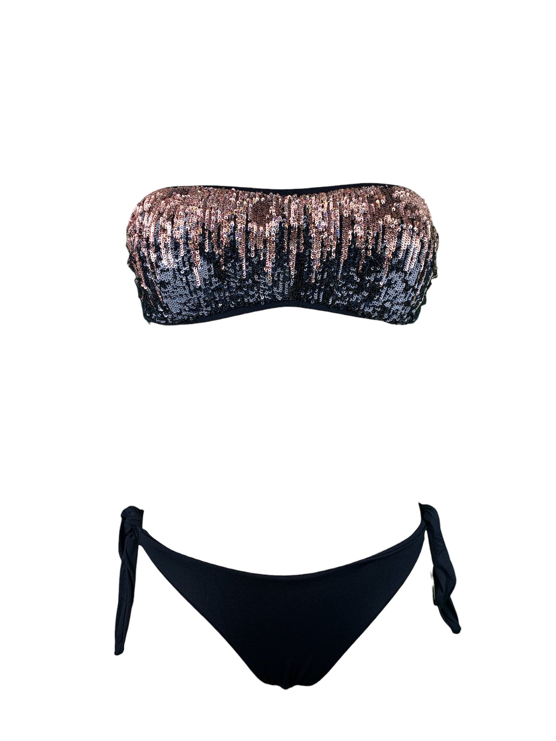 Bikini Fascia Paillettes Fiammate Bronzo-Nero