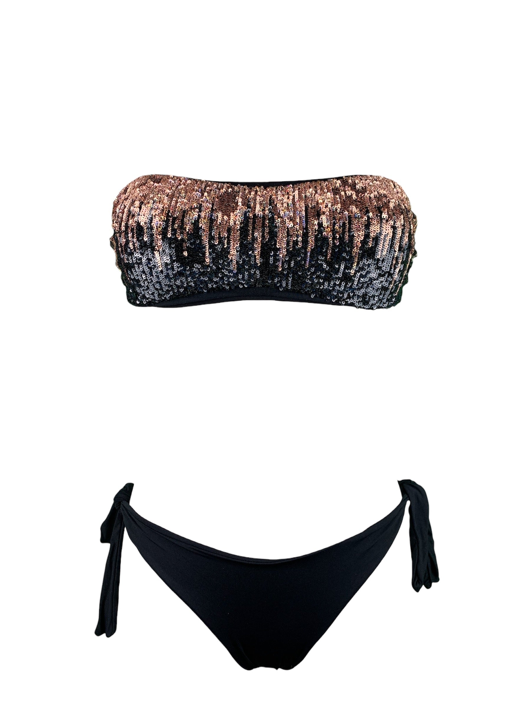 Bikini Fascia Paillettes Fiammate Bronzo-Nero