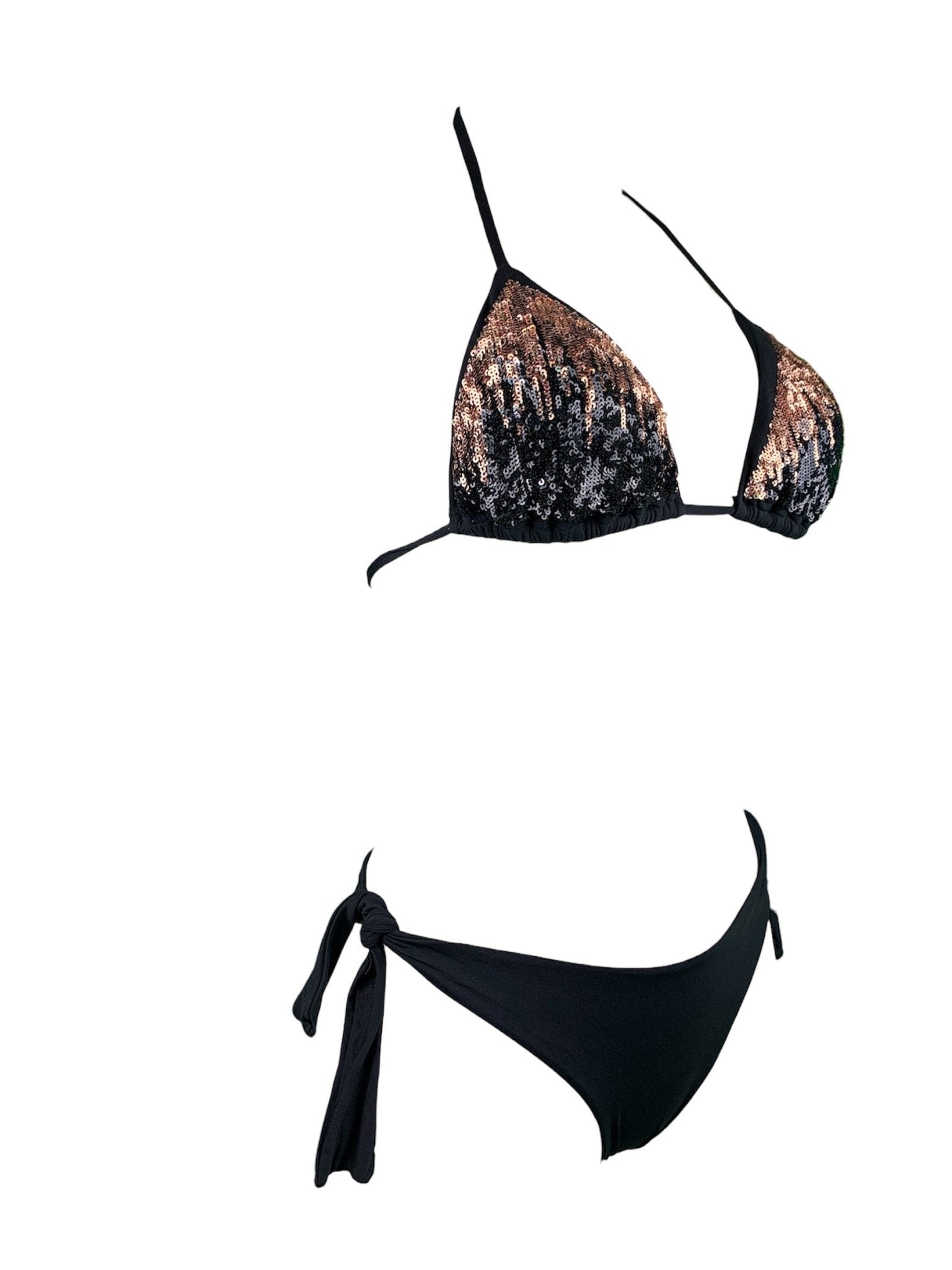 Bikini Triangolo Paillettes Fiammate Bronzo - Nero - Bikini D'amare Riccione