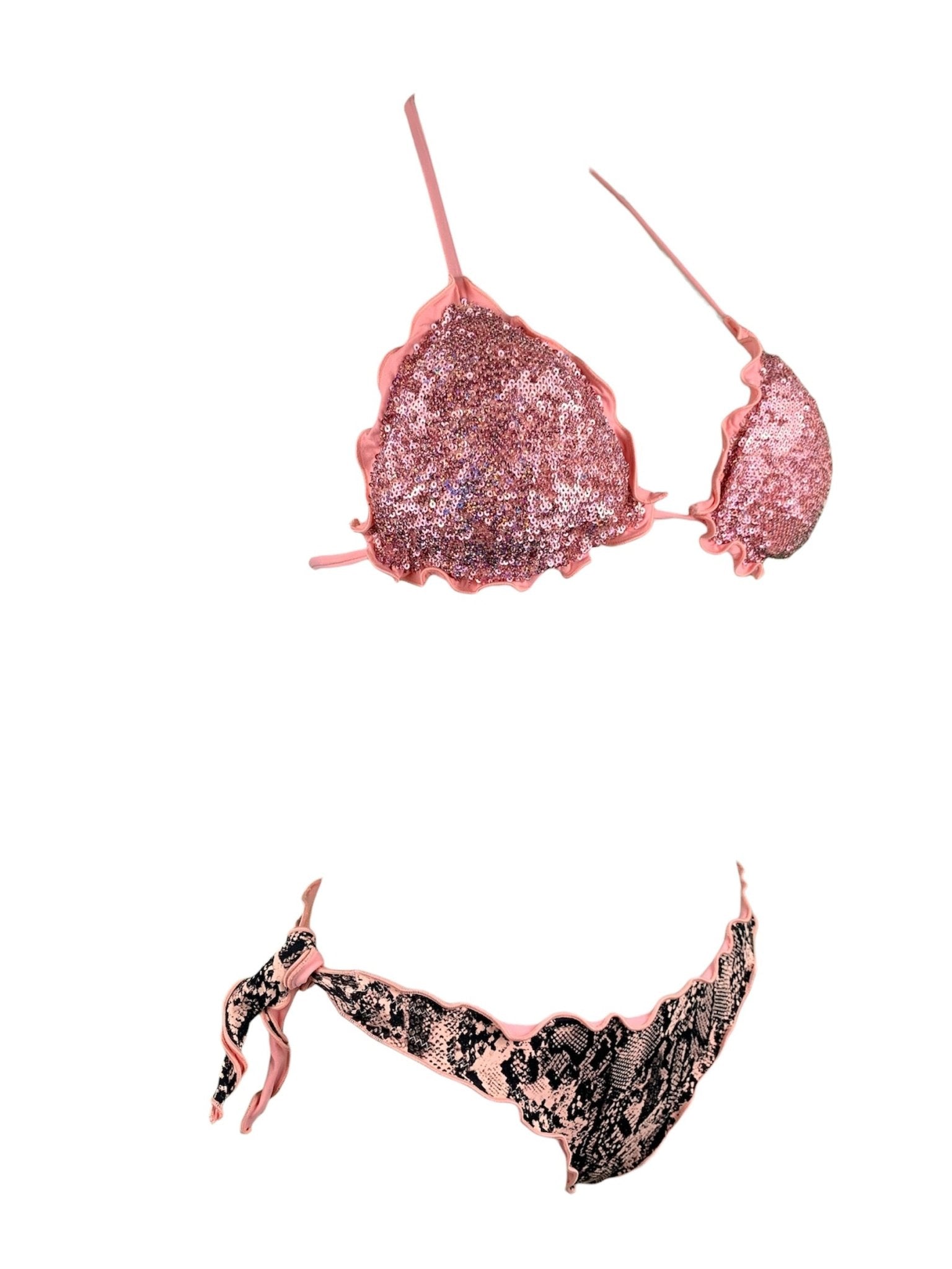 Bikini Triangolo Paillettes Prillo Rosa - Bikini D'amare Riccione