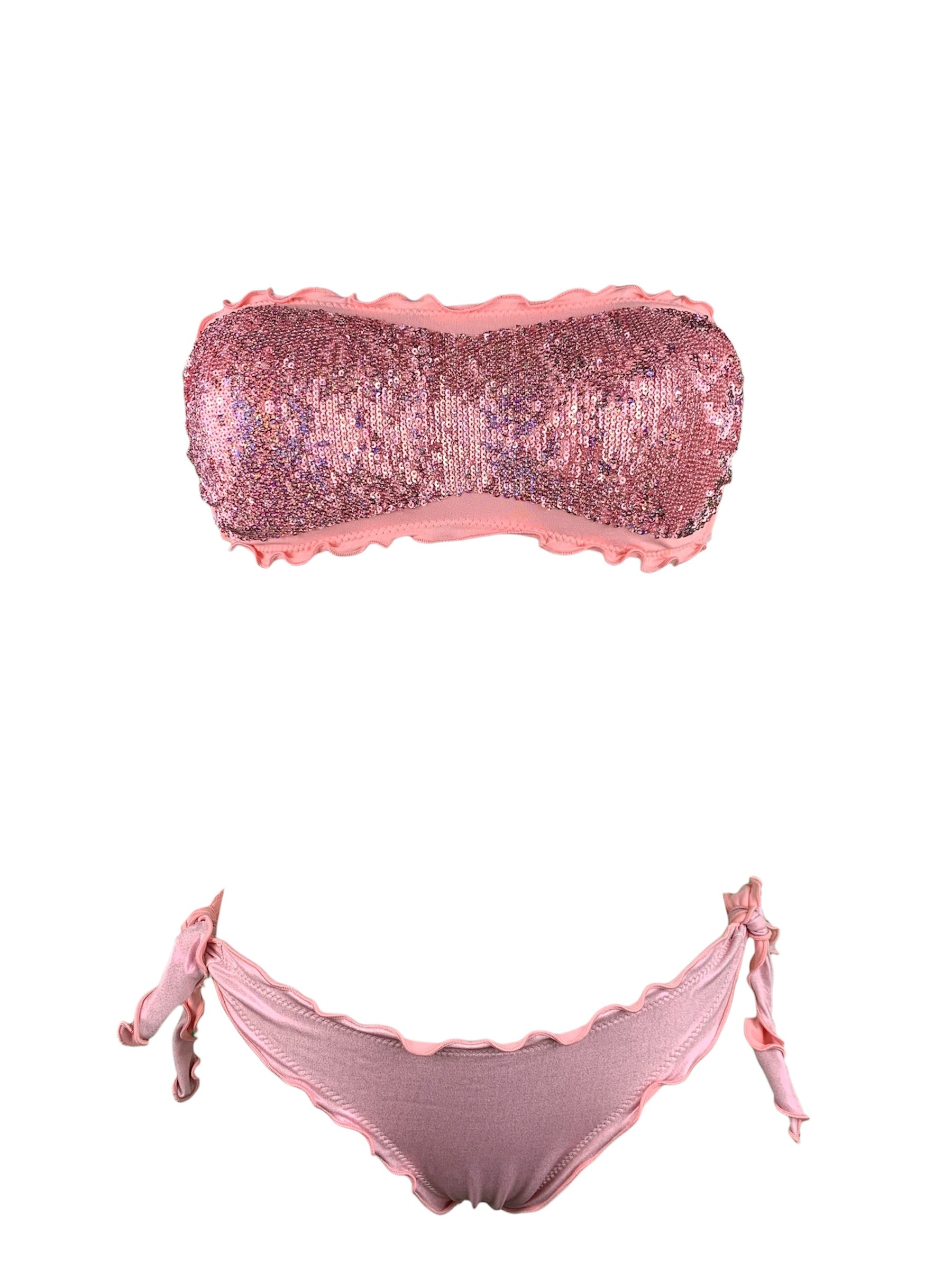 Bikini Fascia Paillettes Slip Lamina Rosa