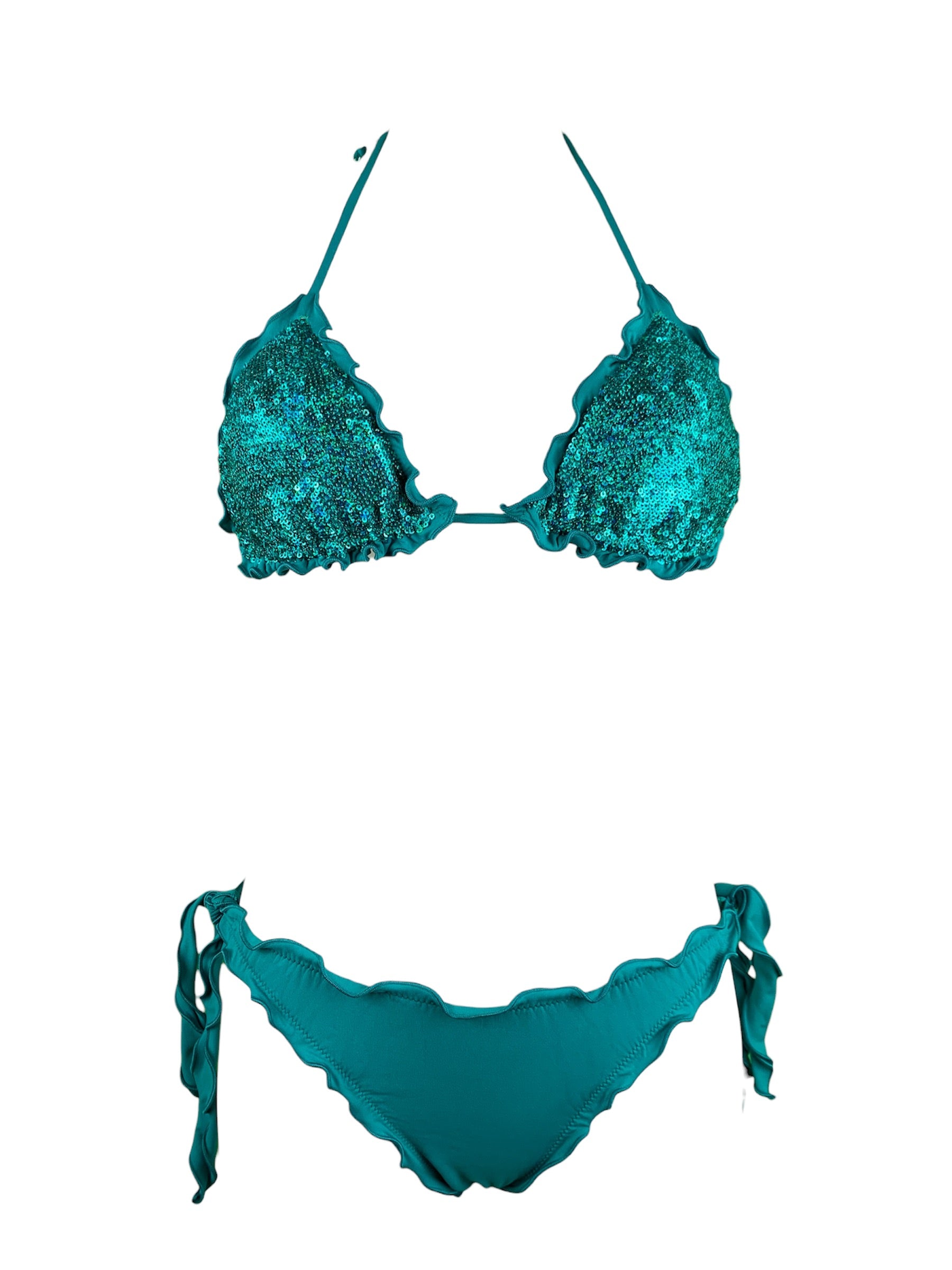 Bikini Triangolo Paillettes Prillo Smeraldo