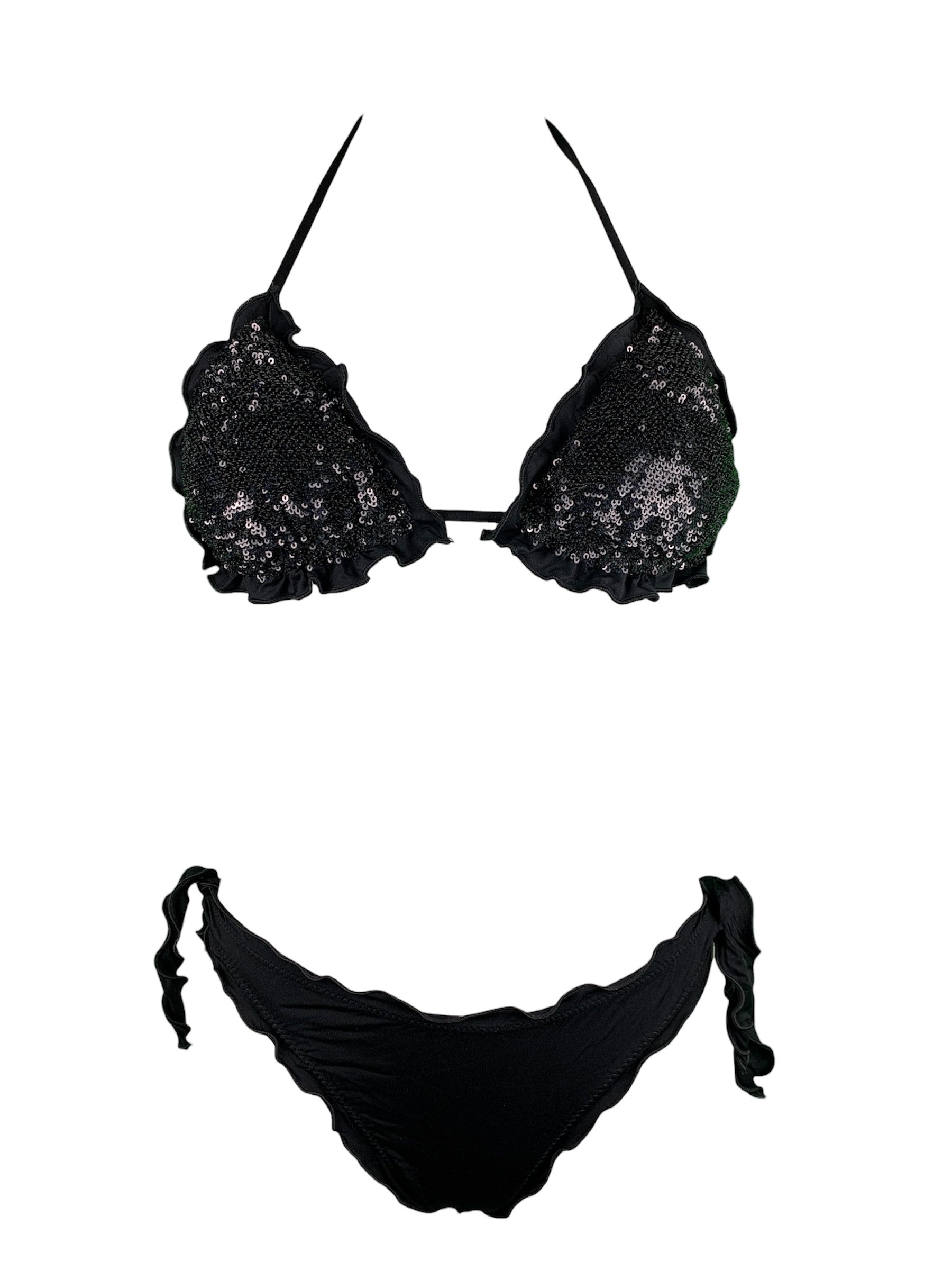 Bikini Triangolo Paillettes Prillo Nero