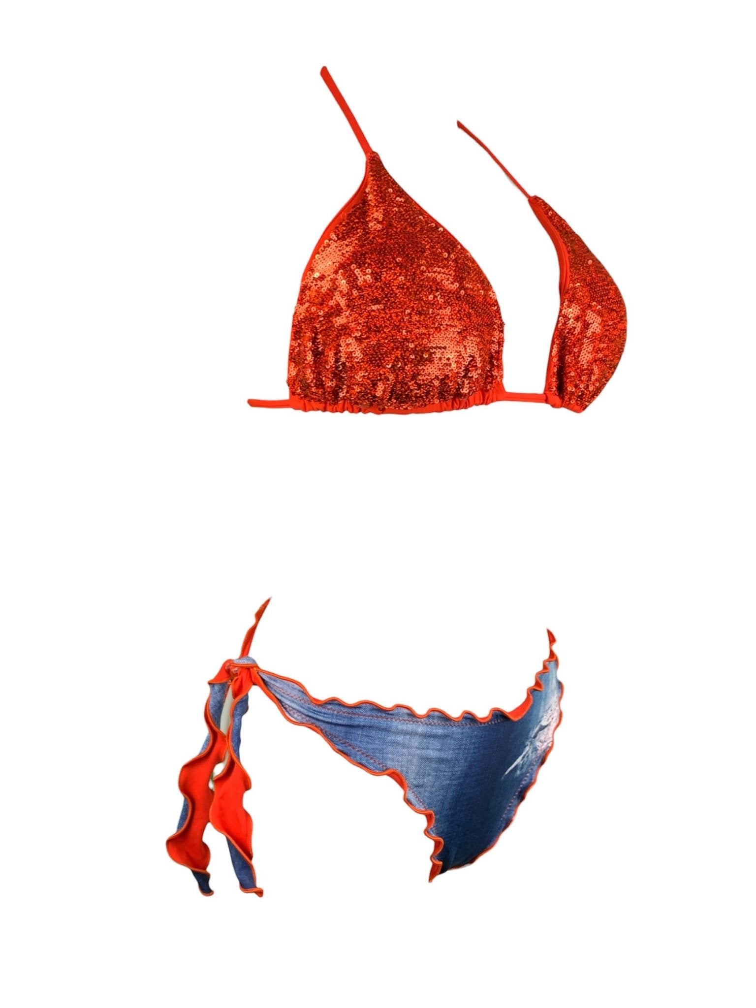 Bikini Triangolo Paillettes Prillo Arancio - Bikini D'amare Riccione