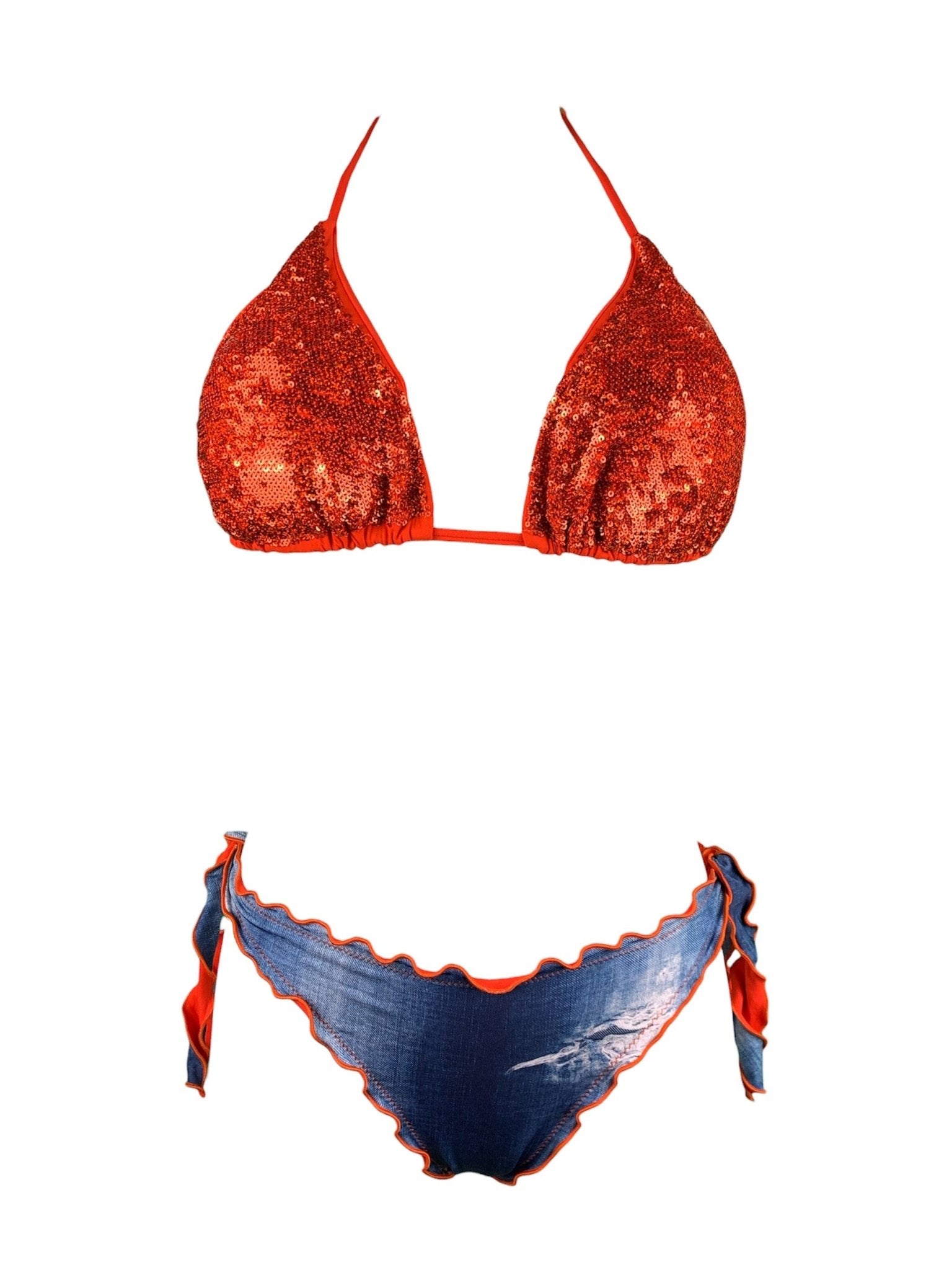 Bikini Triangolo Paillettes Prillo Arancio - Bikini D'amare Riccione