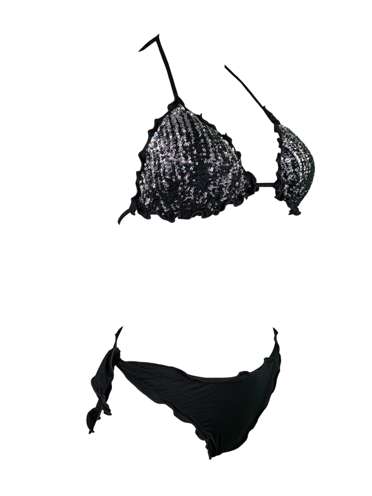 Bikini Triangolo Paillettes Fiammate Argento - Nero - Bikini D'amare Riccione