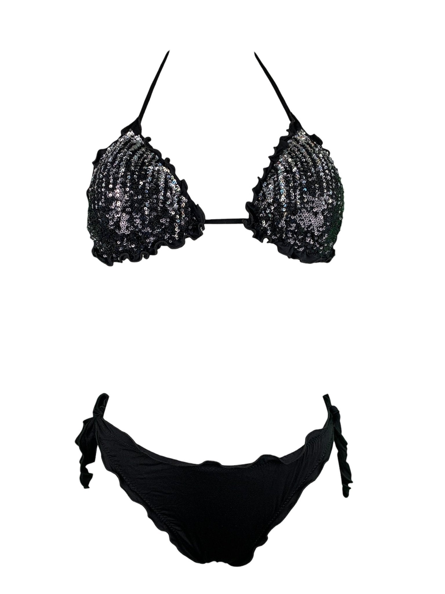 Bikini Triangolo Paillettes Fiammate Argento - Nero - Bikini D'amare Riccione