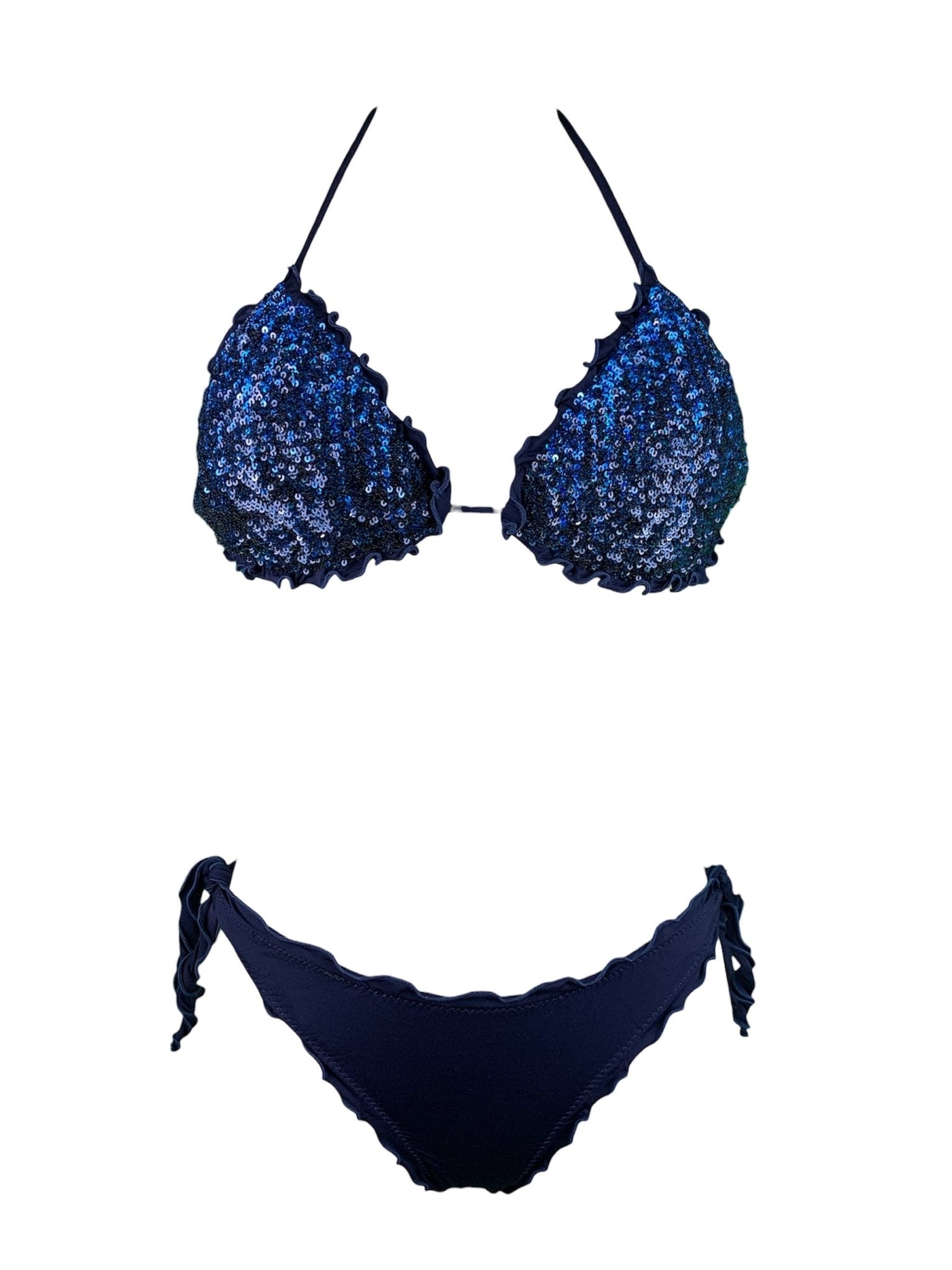 Bikini Triangolo Paillettes Fiammate Blu’ - Bikini D'amare Riccione