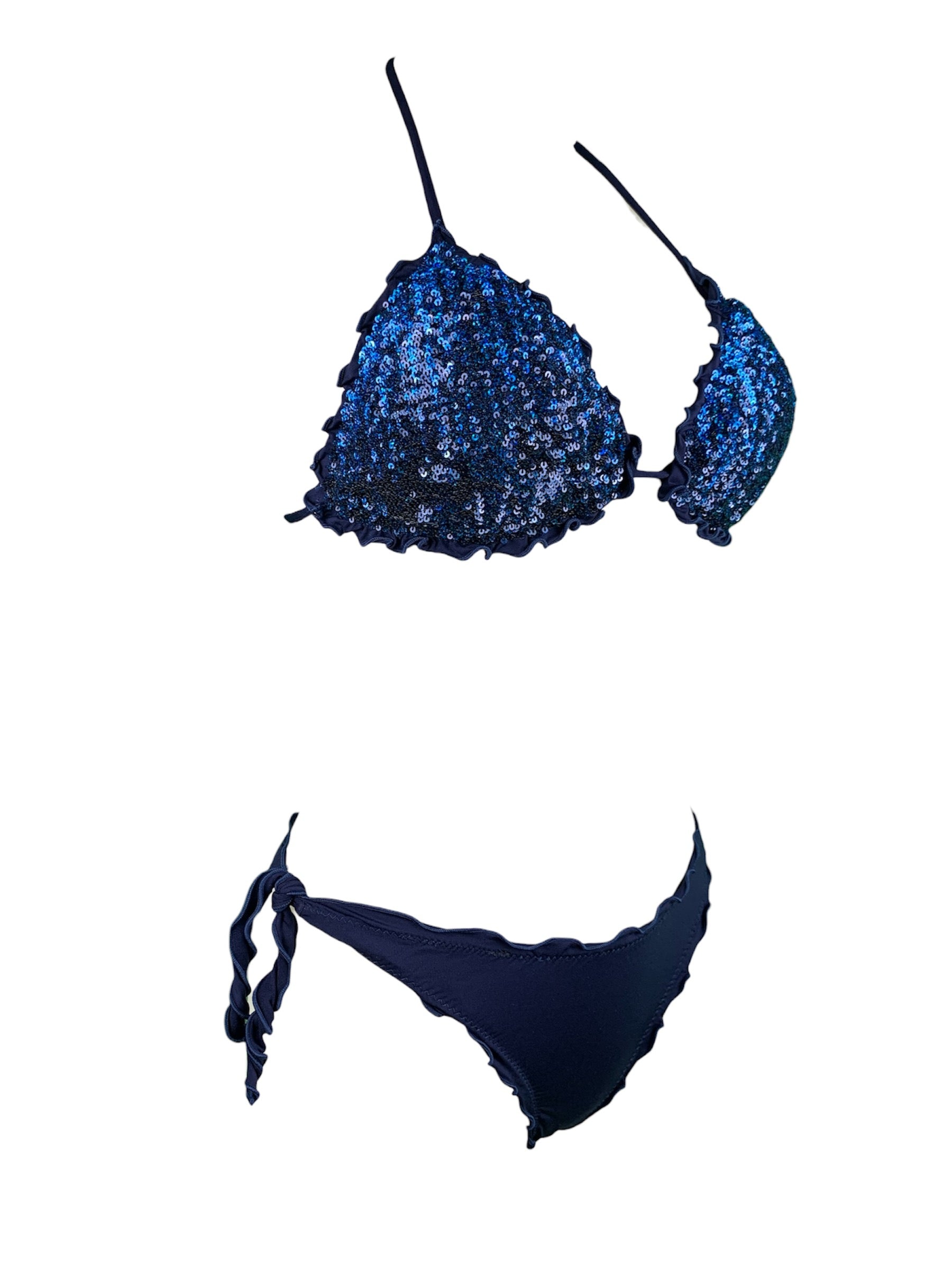 Bikini Triangolo Paillettes Fiammate Blu’