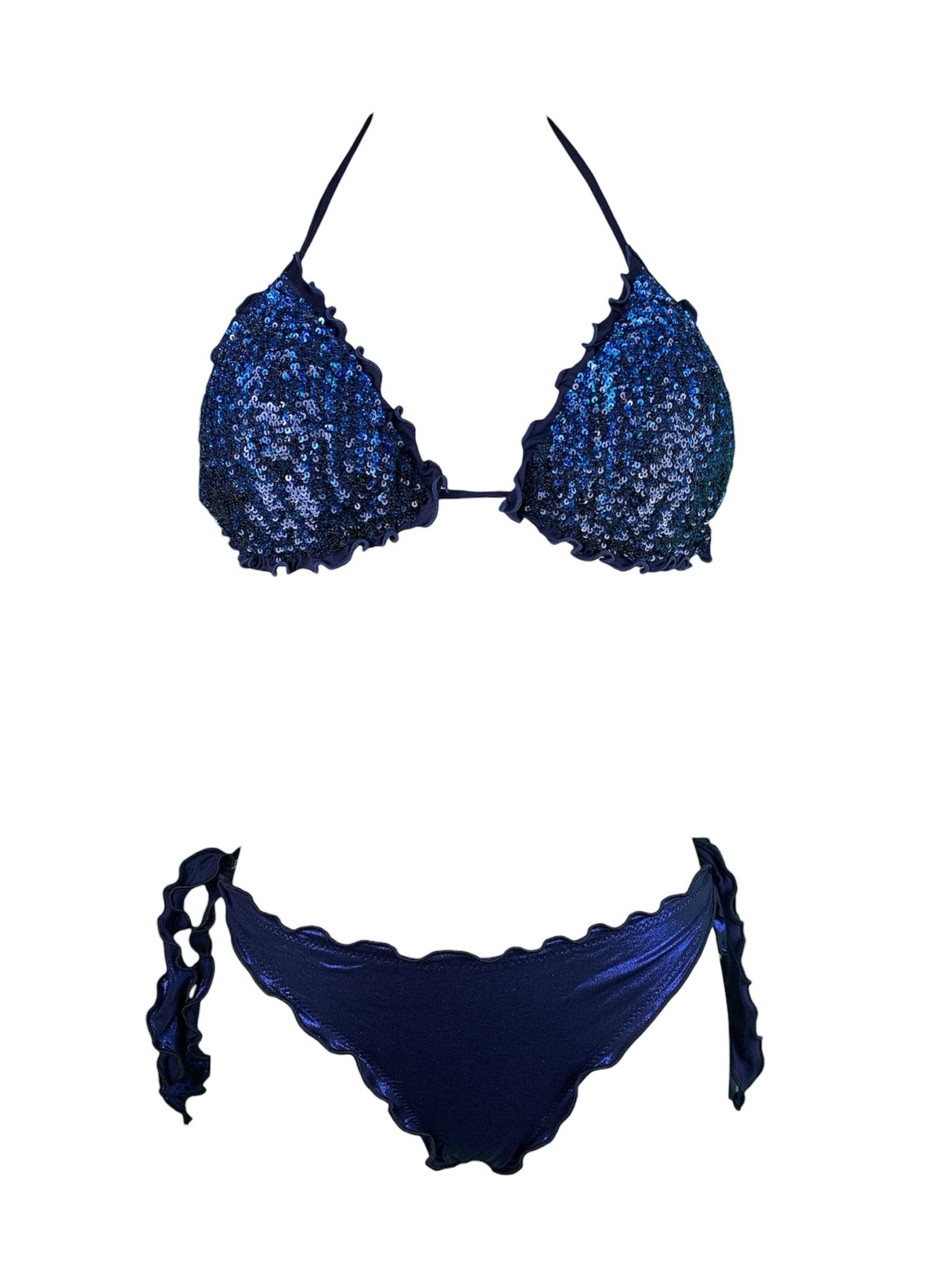 Bikini Triangolo Paillettes Fiammate Blu’ - Bikini D'amare Riccione