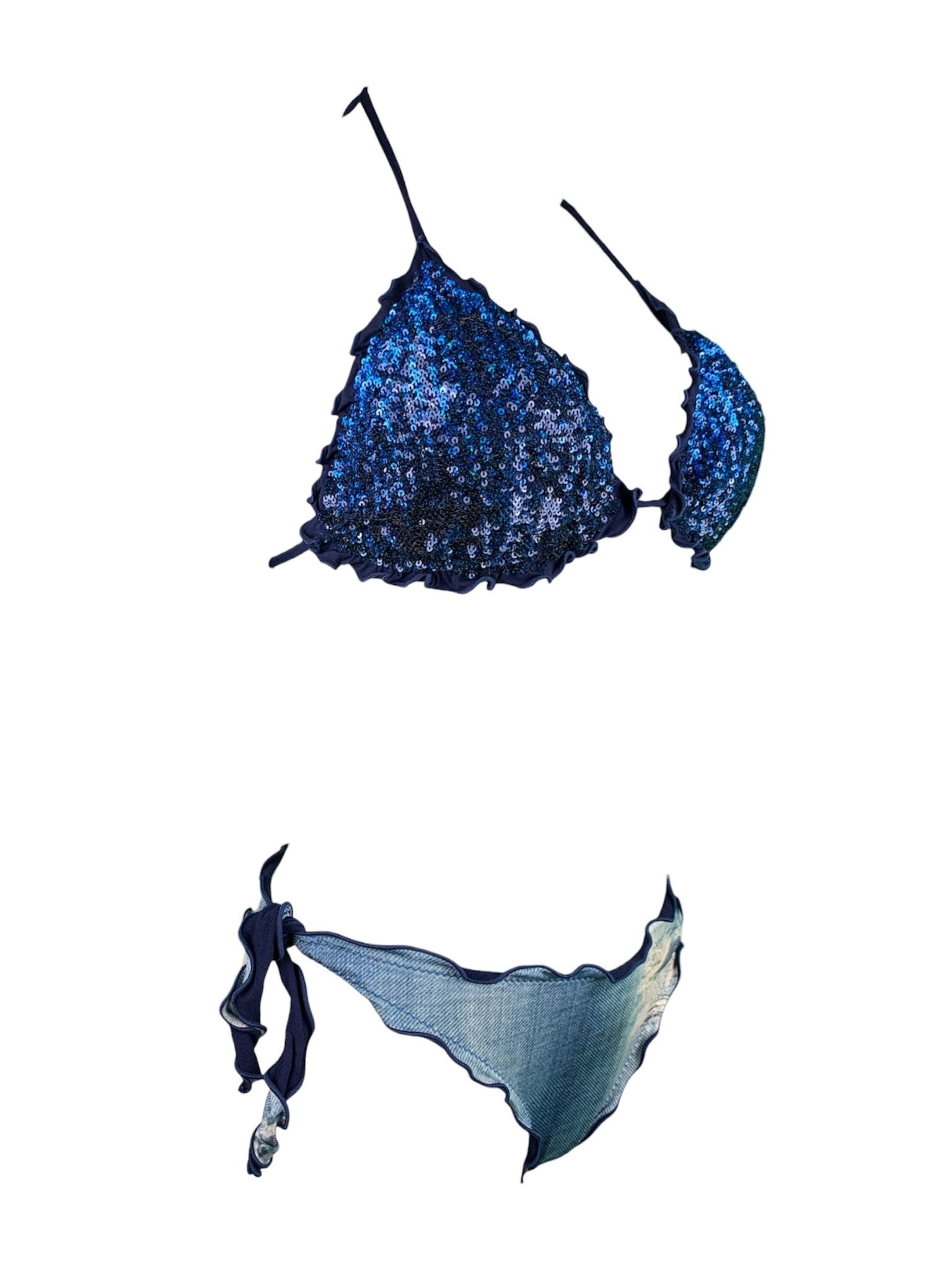 Bikini Triangolo Paillettes Fiammate Blu’ - Bikini D'amare Riccione