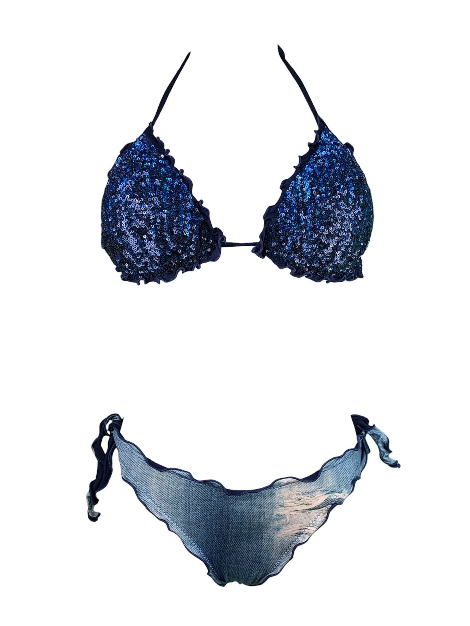 Bikini Triangolo Paillettes Fiammate Blu’ - Bikini D'amare Riccione