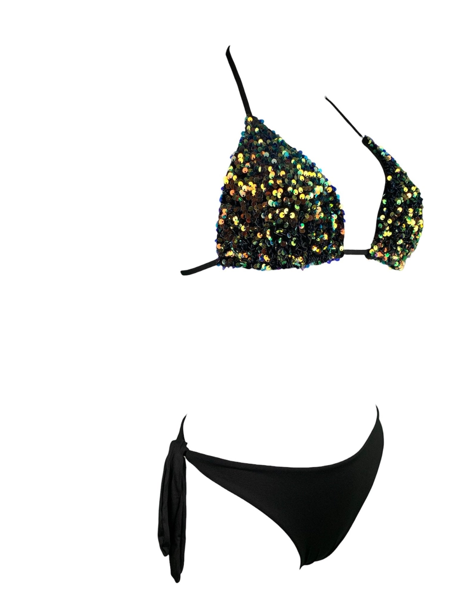 Bikini Triangolo Paillettes Arcobaleno Nero - Bikini D'amare Riccione