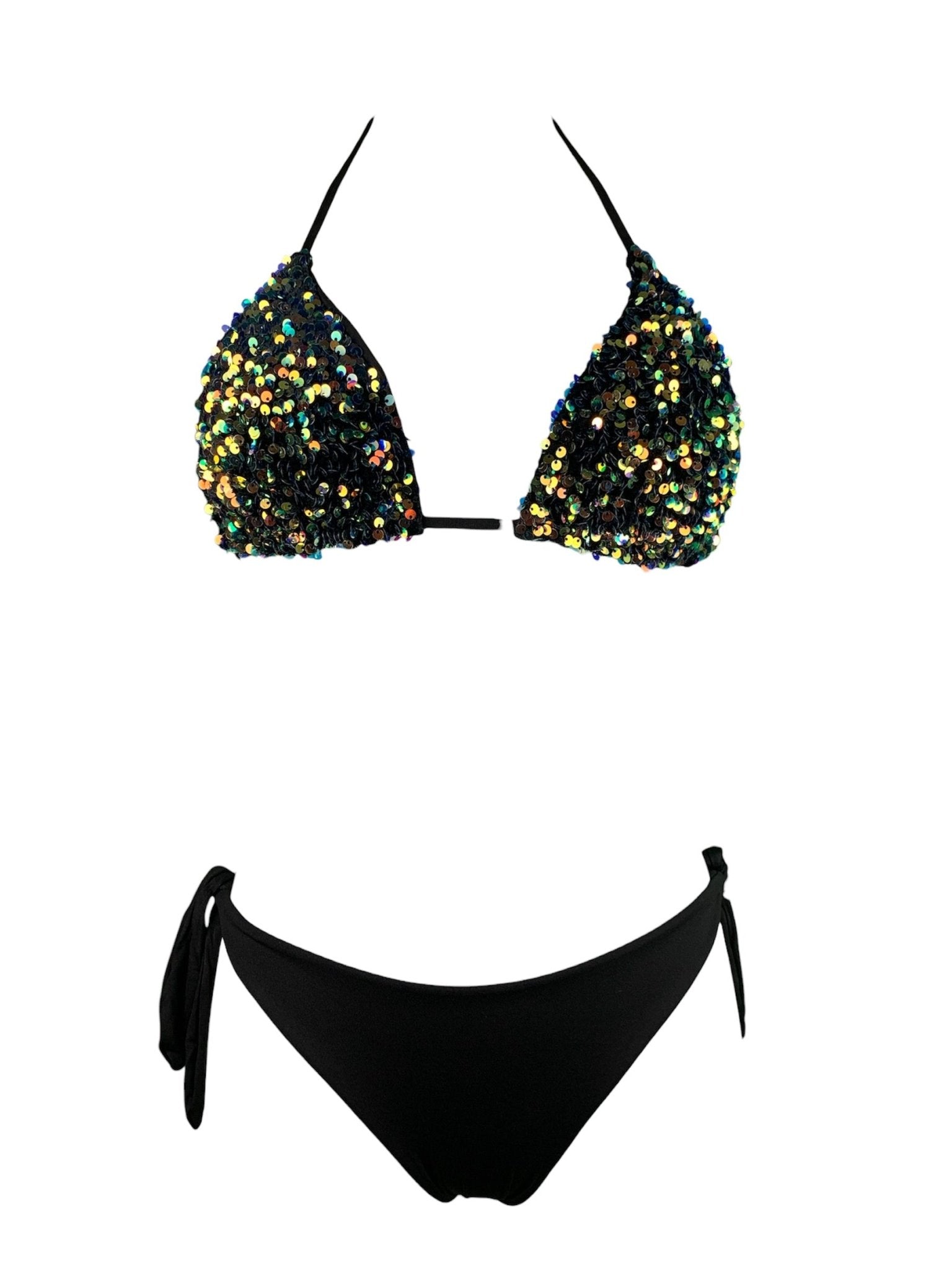 Bikini Triangolo Paillettes Arcobaleno Nero - Bikini D'amare Riccione