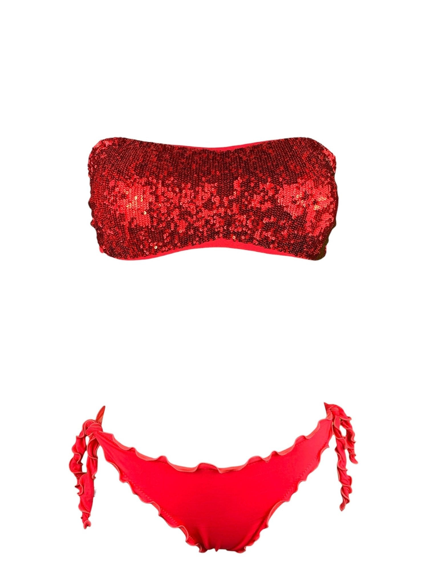 Bikini Fascia Paillettes Corallo slip Prillo - Bikini D'amare Riccione