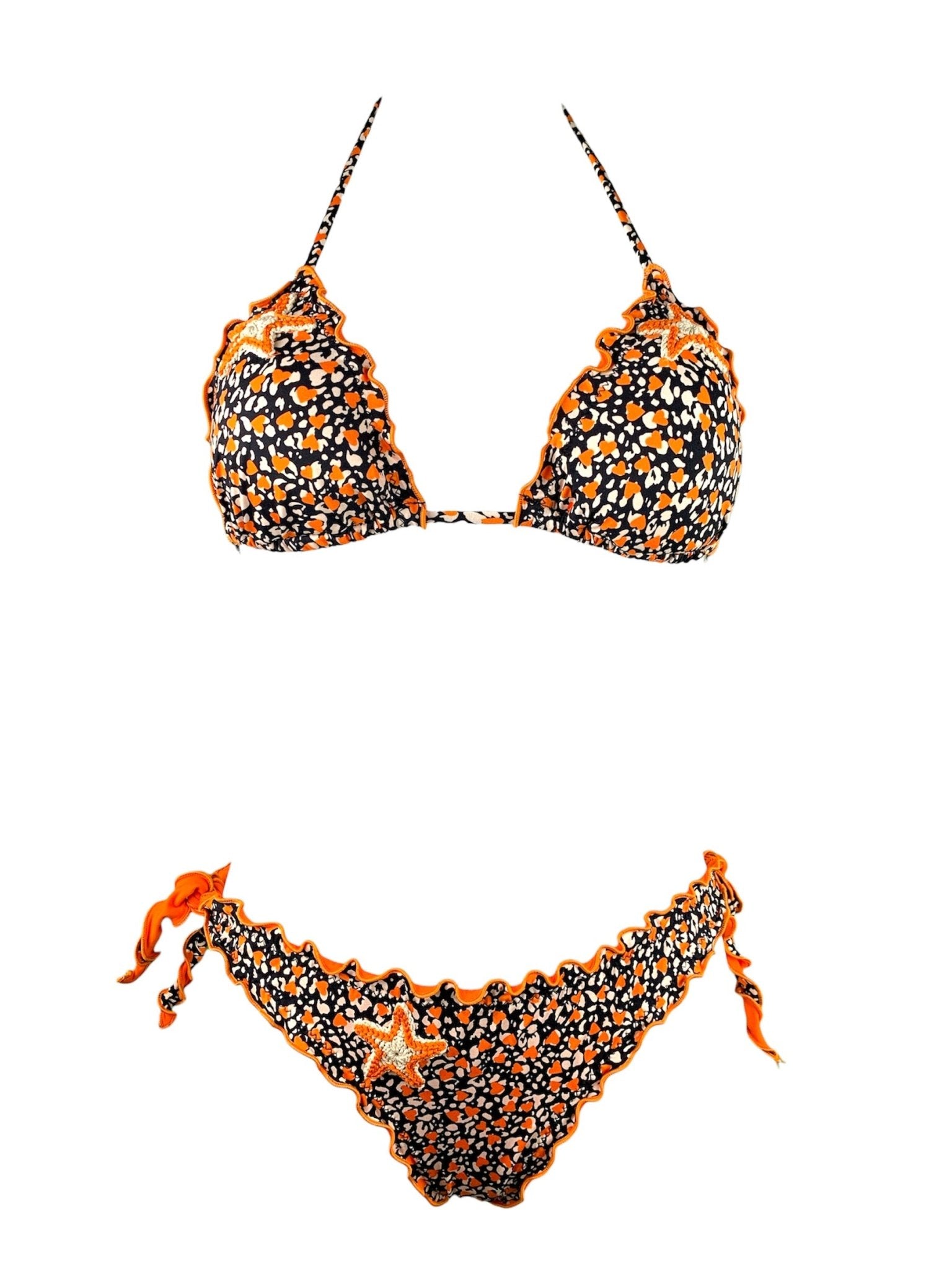 Bikini Triangolo Cuorucini Stelle Albicocca - Bikini D'amare Riccione