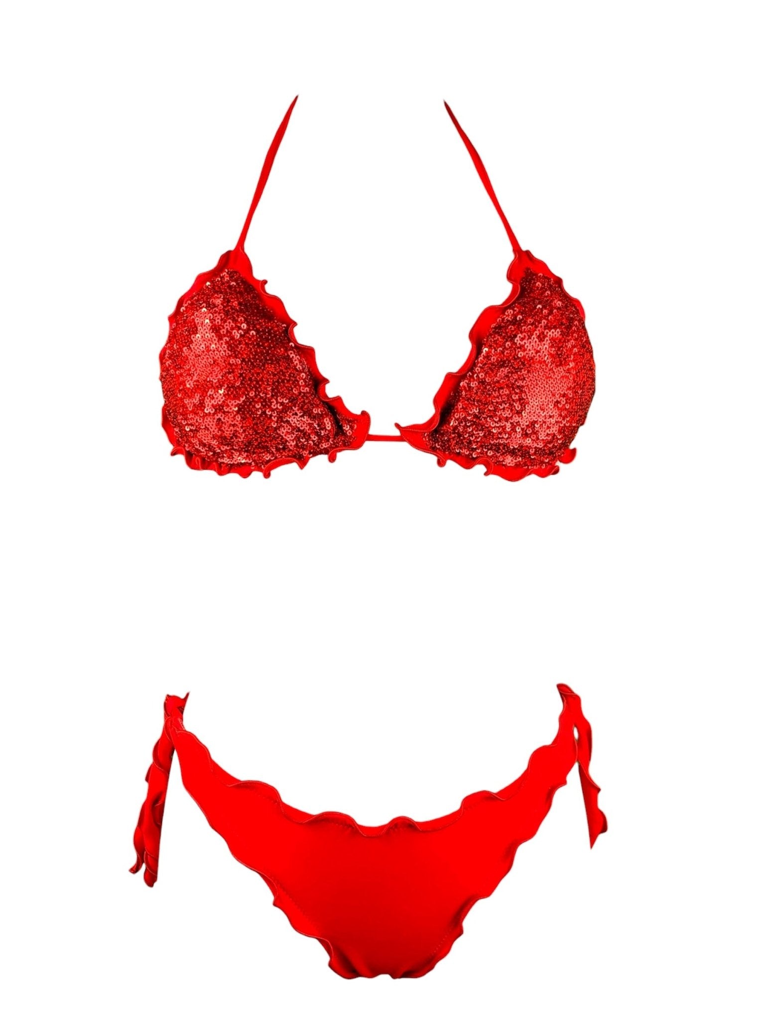 Bikini Triangolo Paillettes Prillo Rosso - Bikini D'amare Riccione