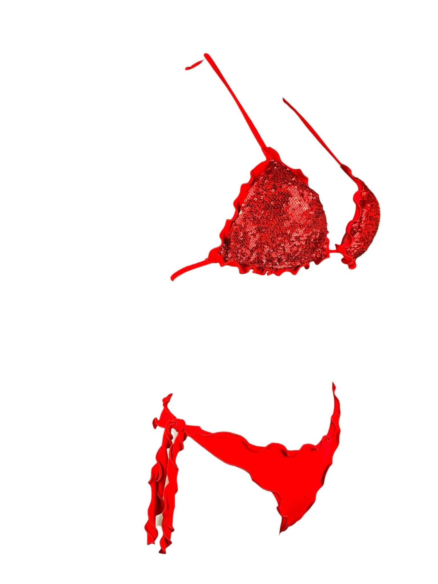Bikini Triangolo Paillettes Prillo Rosso - Bikini D'amare Riccione