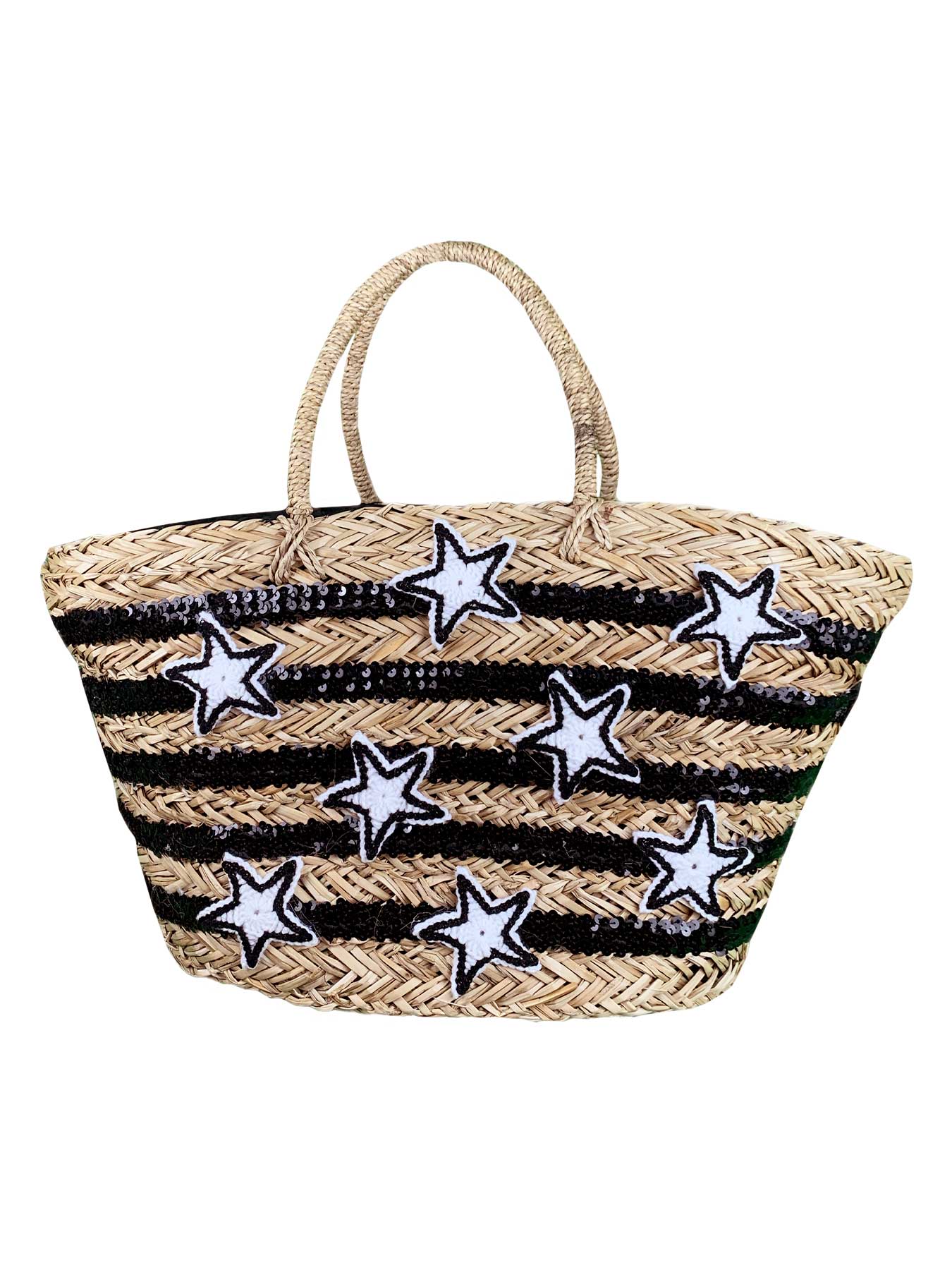 Borsa Mare di Paglia Paillettes Star Nere Bikini D'amare