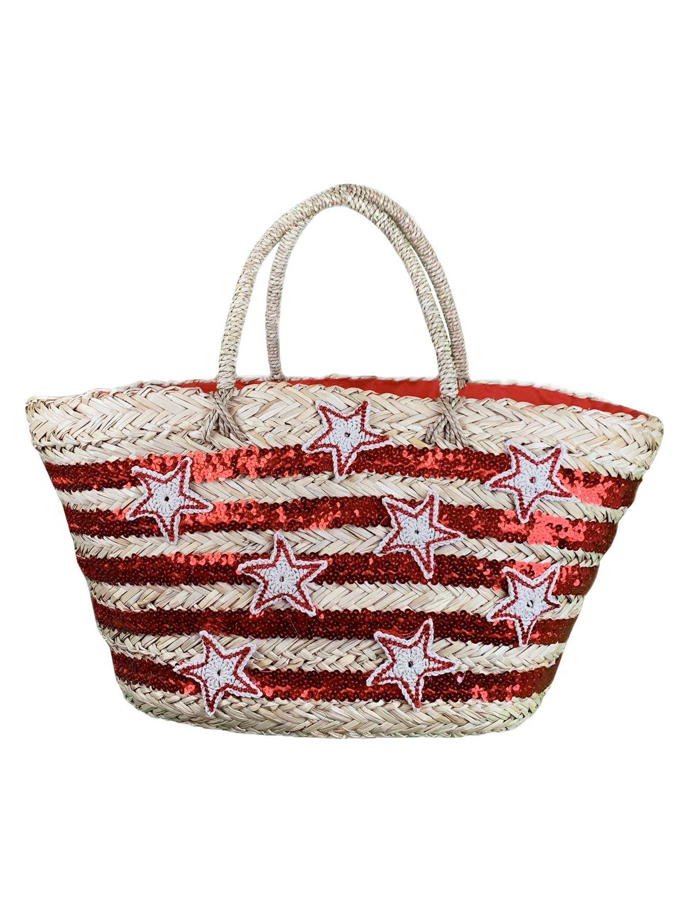 Borsa Mare di Paglia Paillettes Star Rosse Bikini D'amare