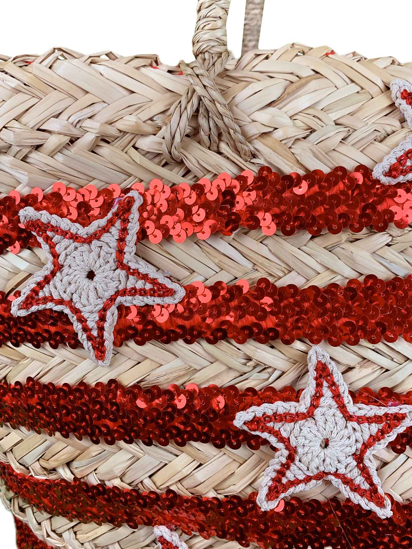 Borsa Mare di Paglia Paillettes Star Rosse Bikini D'amare